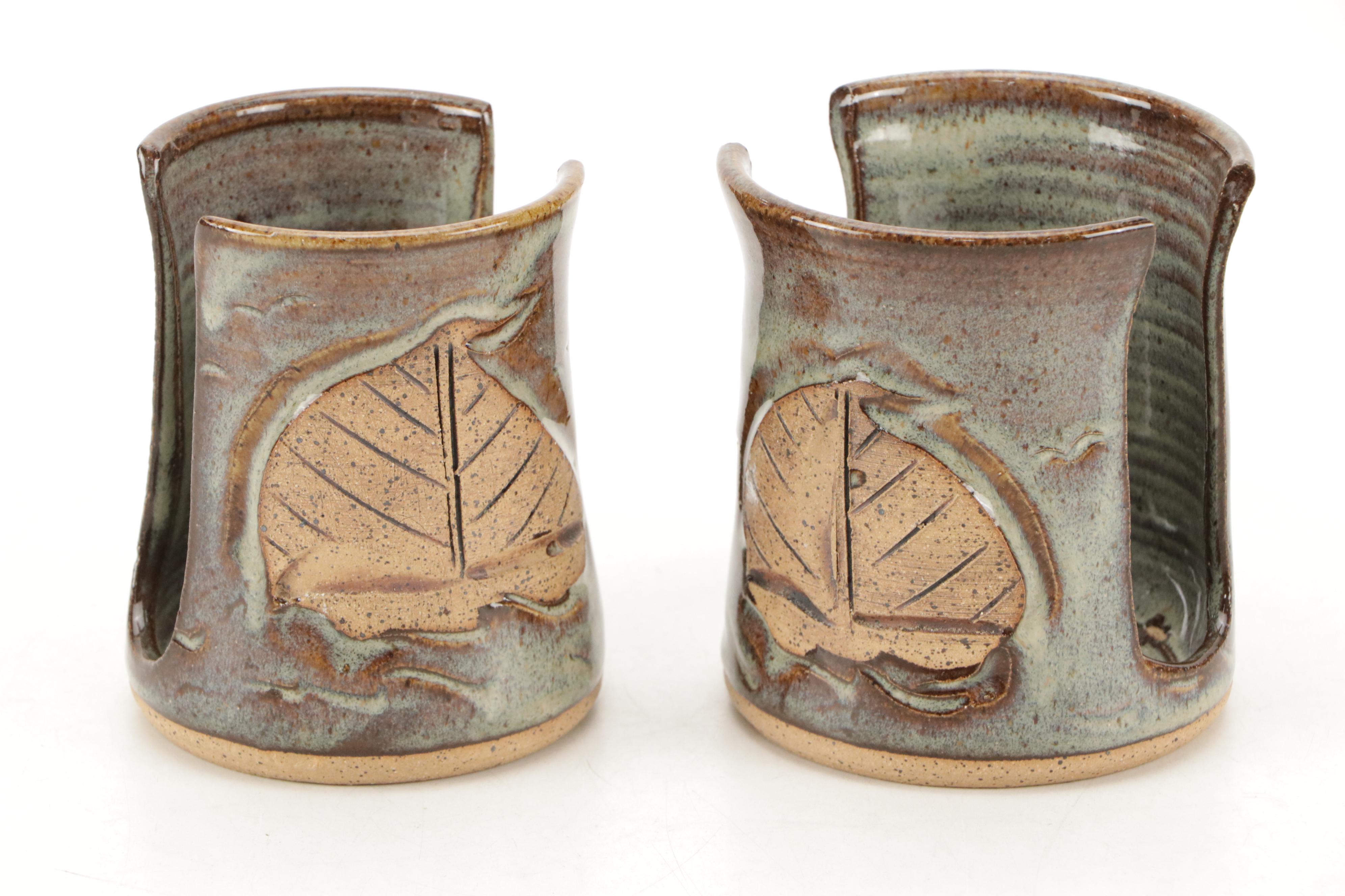 Art Pottery Ceramic Oil Lamp with Candle Holders