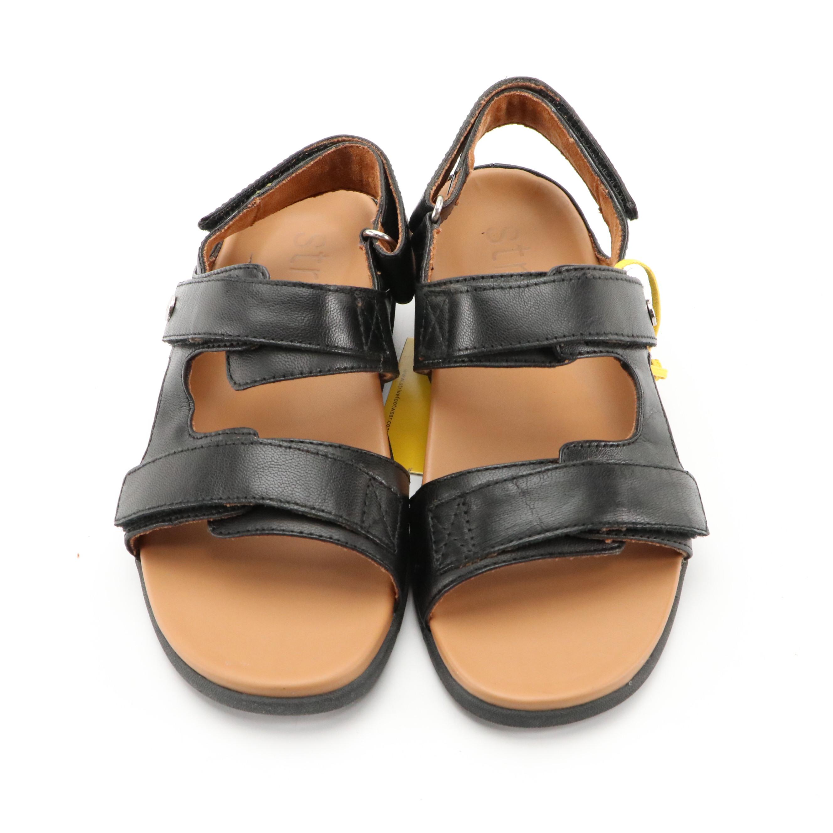 Strive Aruba II Black Leather Walking Sandals, New in Boxes