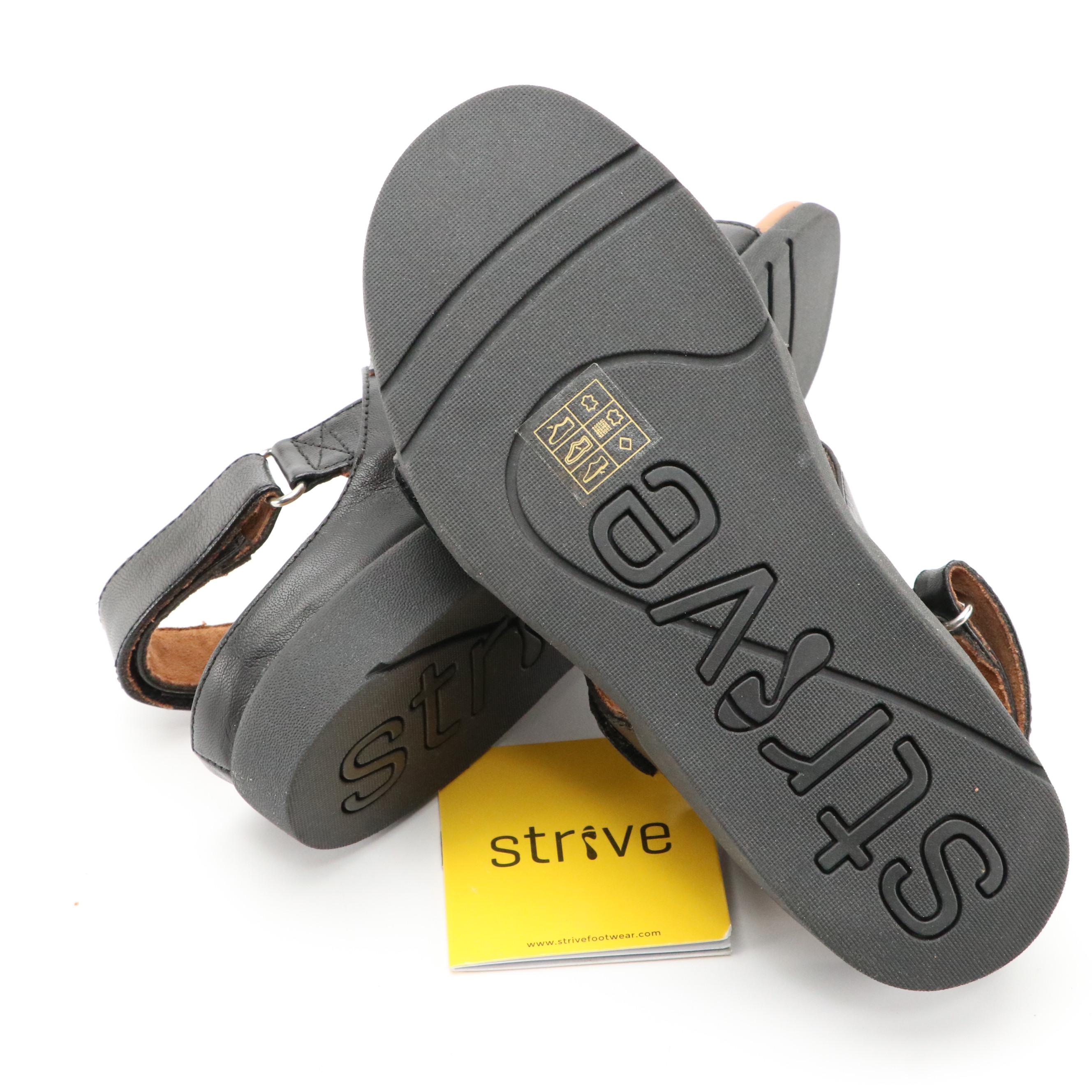 Strive Aruba II Black Leather Walking Sandals, New in Boxes