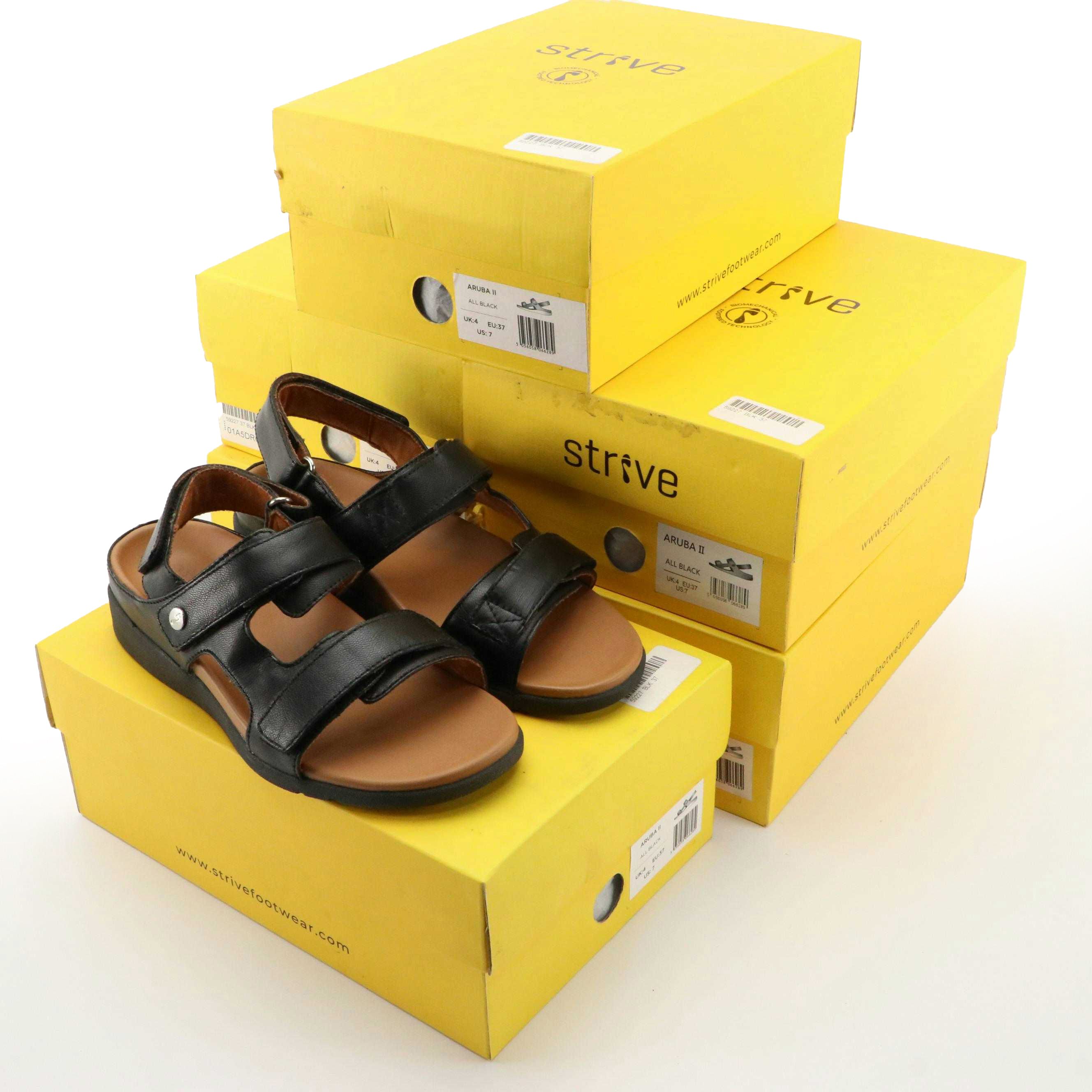 Strive Aruba II Black Leather Walking Sandals, New in Boxes