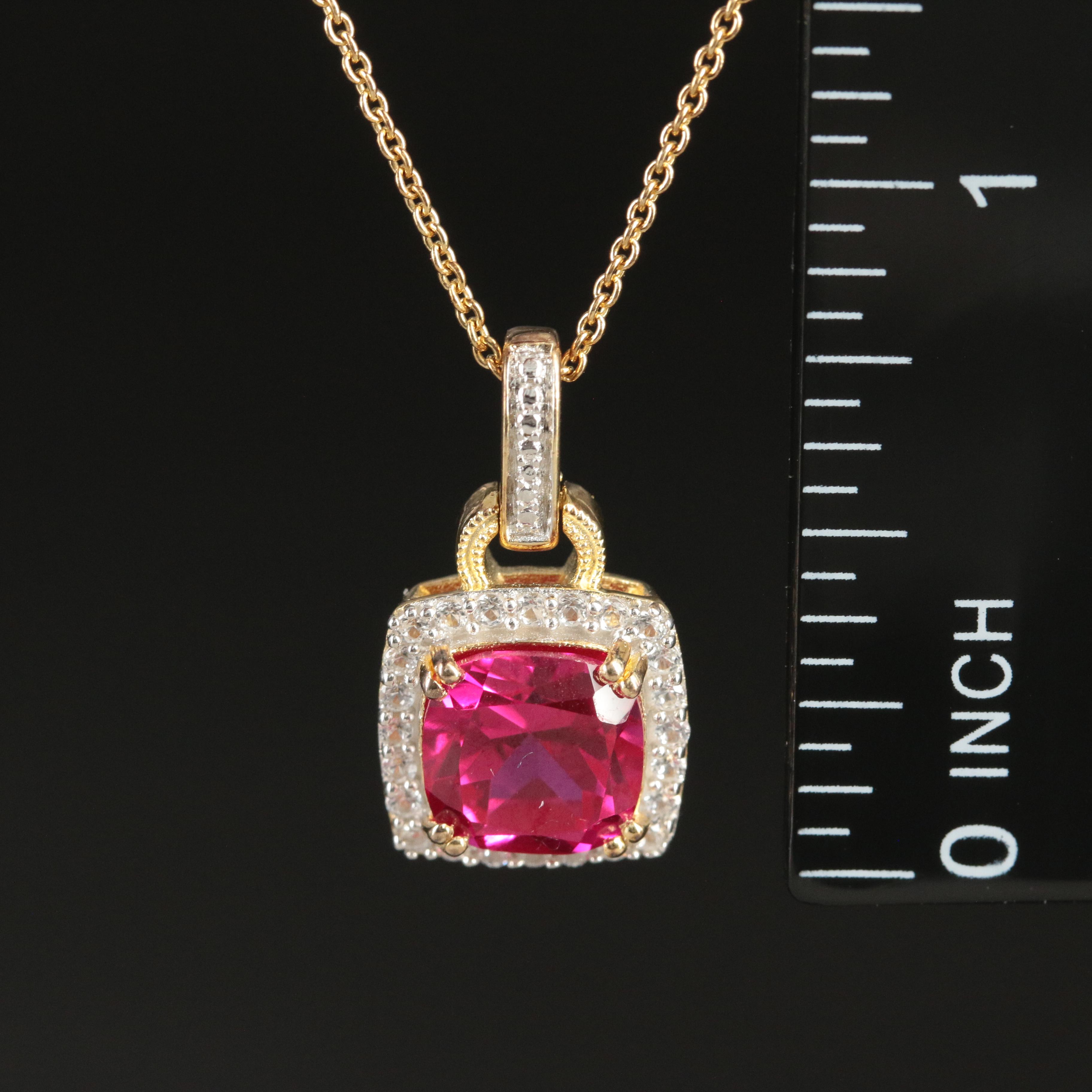 Sterling Ruby and Sapphire Pendant Necklace