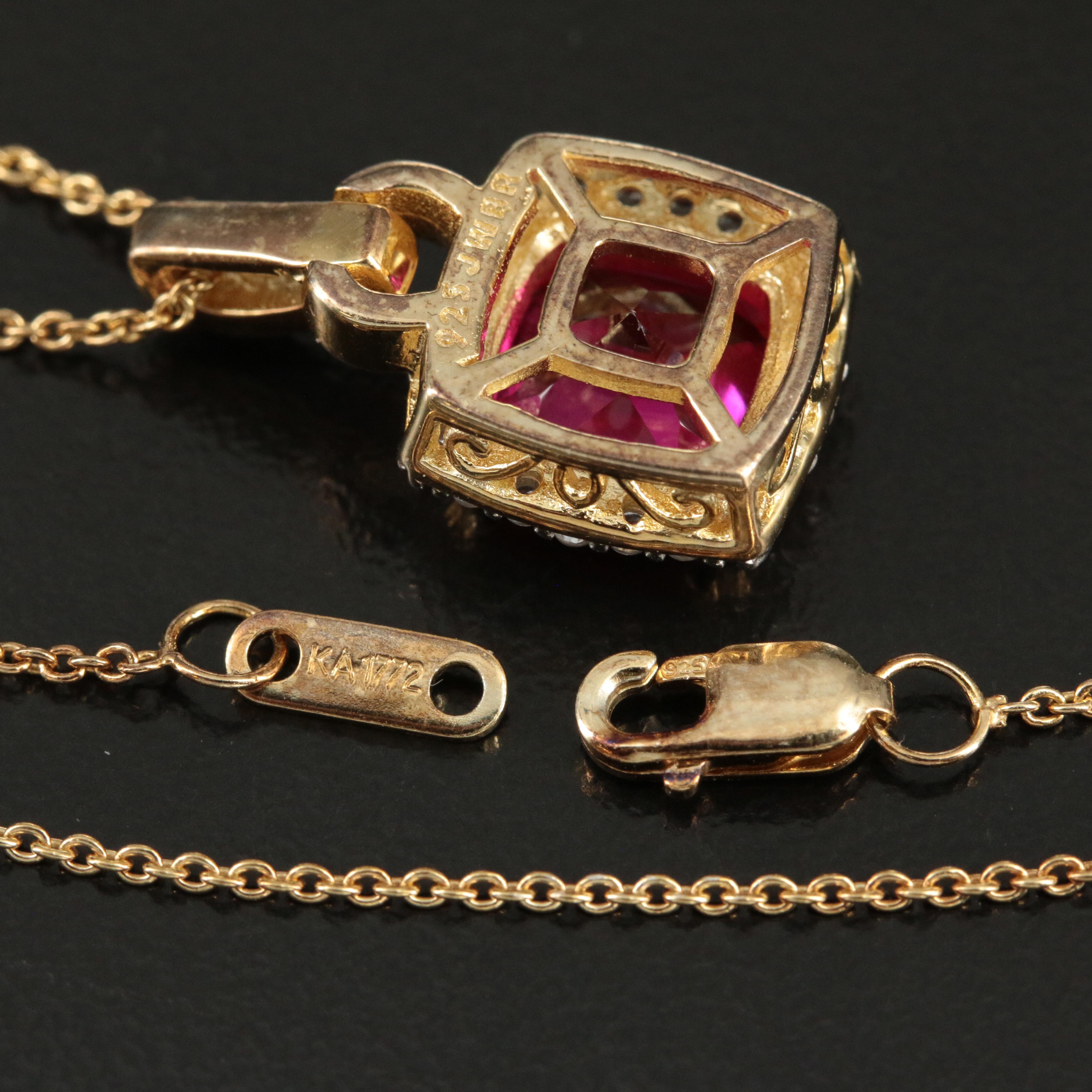 Sterling Ruby and Sapphire Pendant Necklace