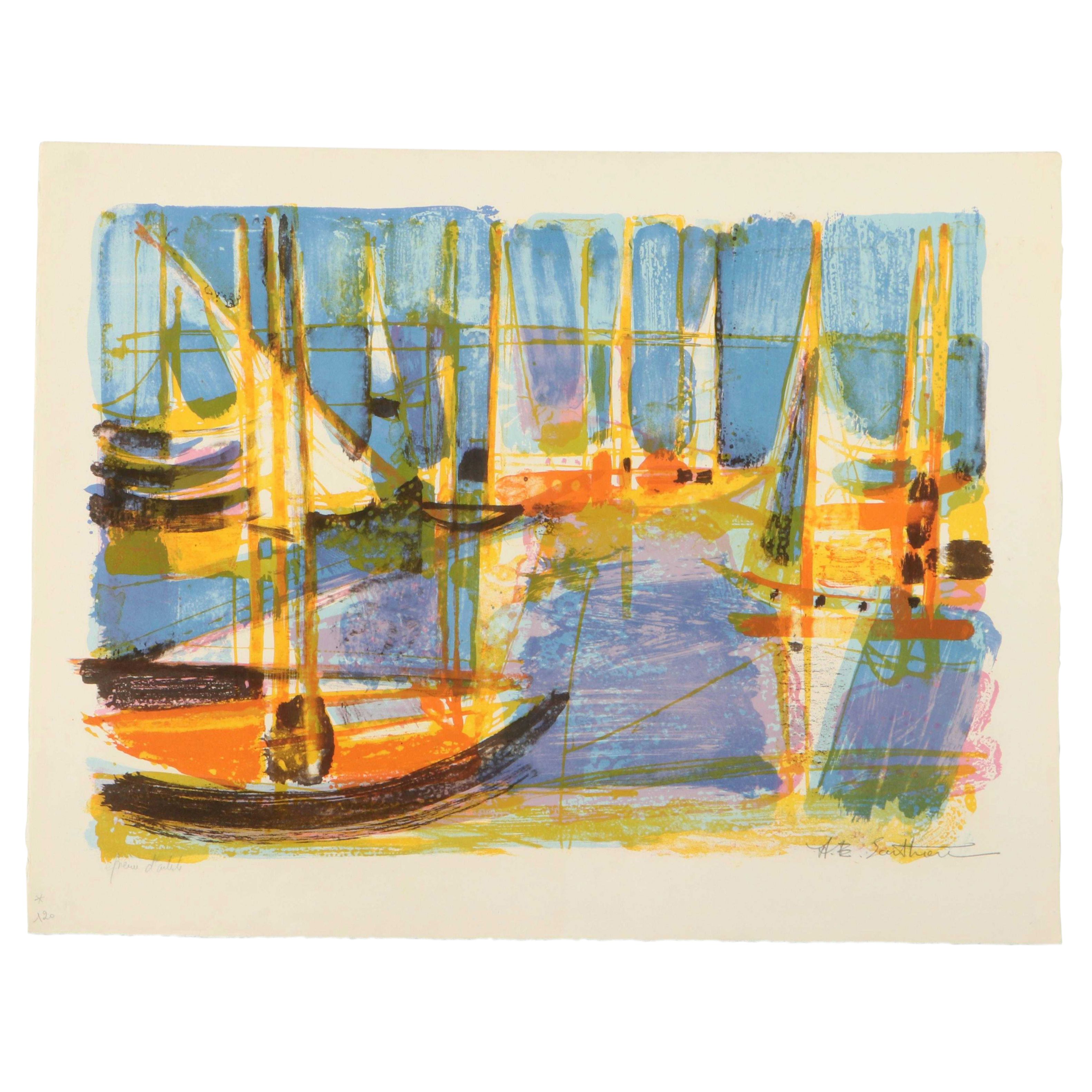 Maurice-Elie Sarthou Lithograph "Voiliers"