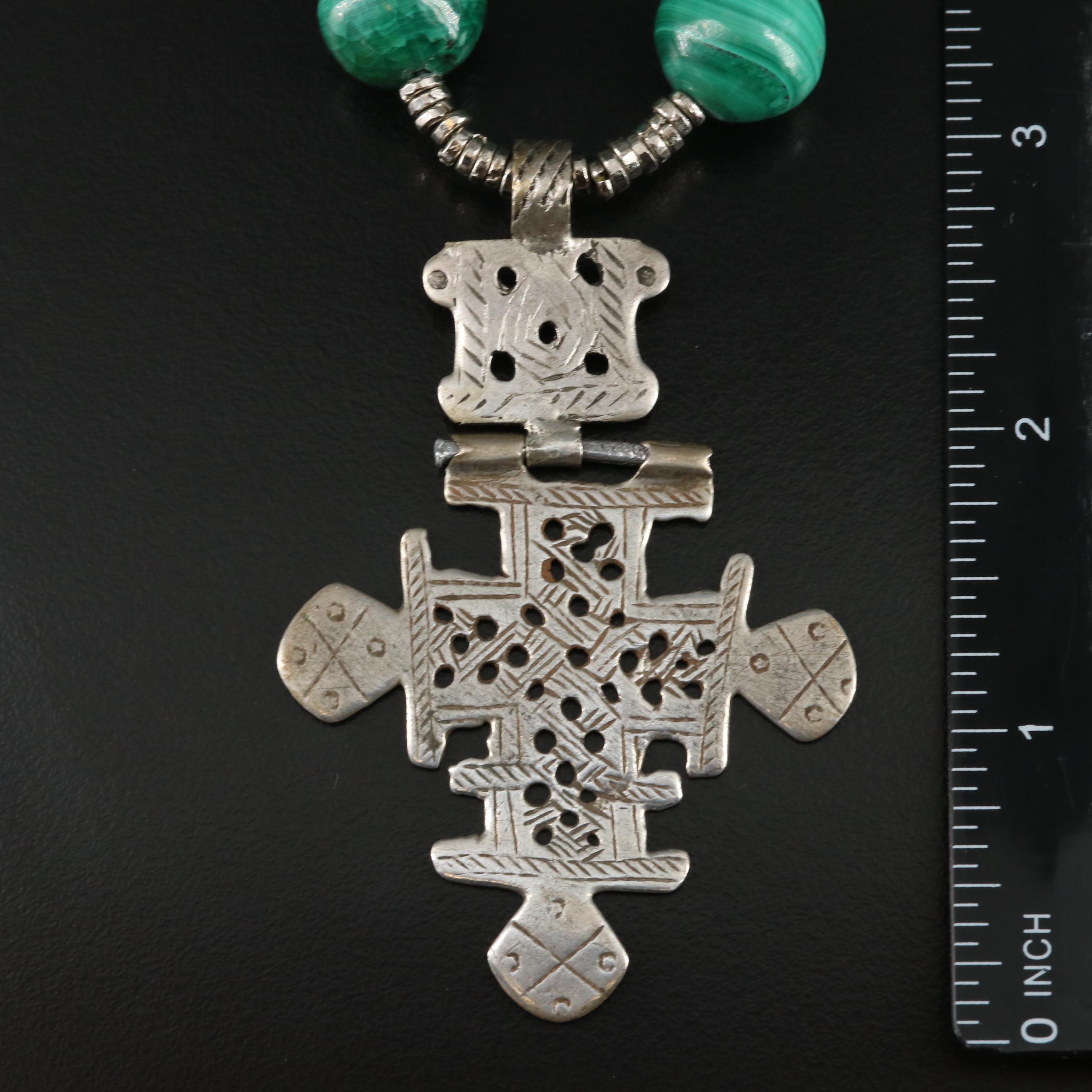 Ethiopian Malachite Coptic Cross Necklace