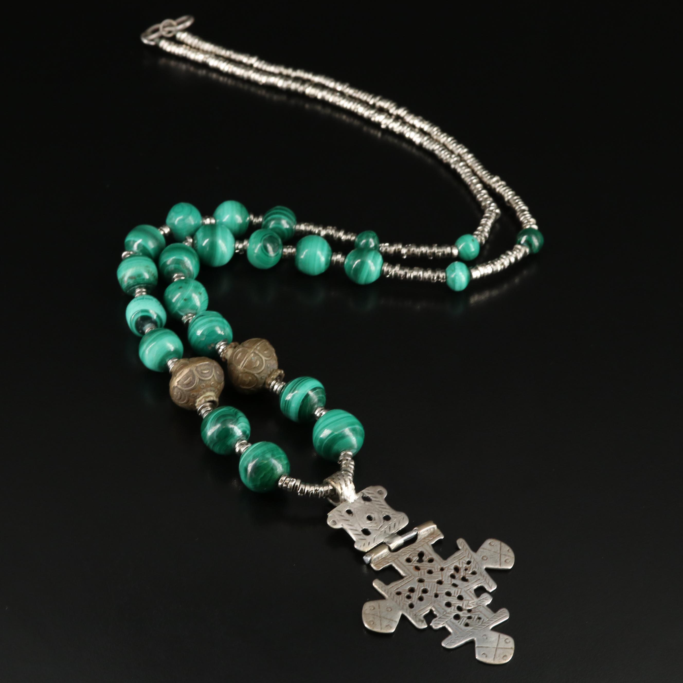 Ethiopian Malachite Coptic Cross Necklace