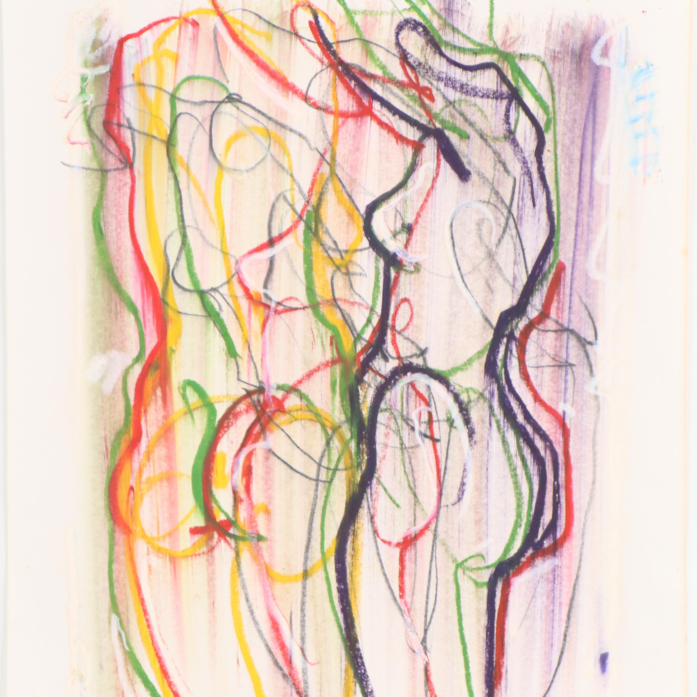 Jack Meanwell Modern Figural Oil Pastel Drawing, 1980