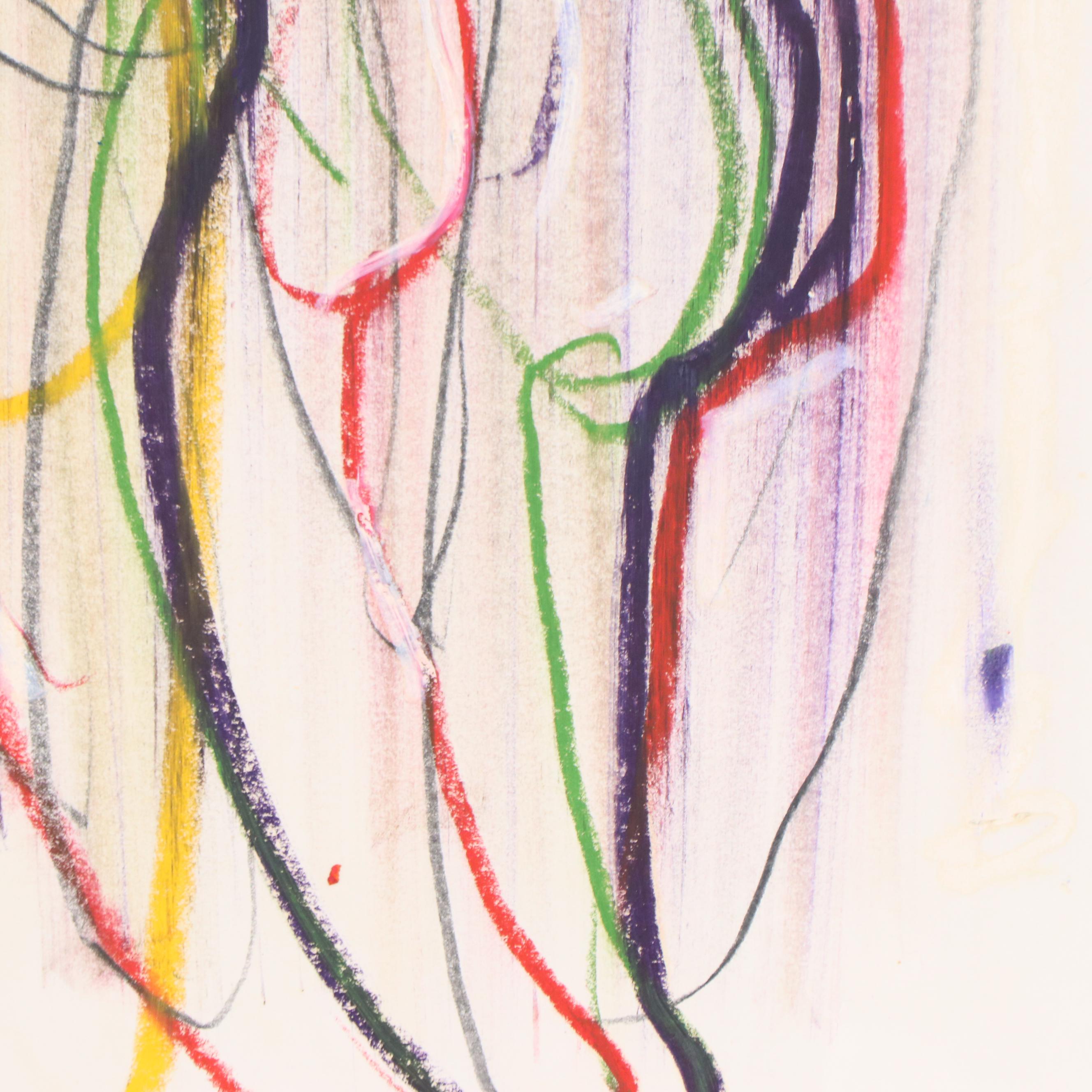 Jack Meanwell Modern Figural Oil Pastel Drawing, 1980