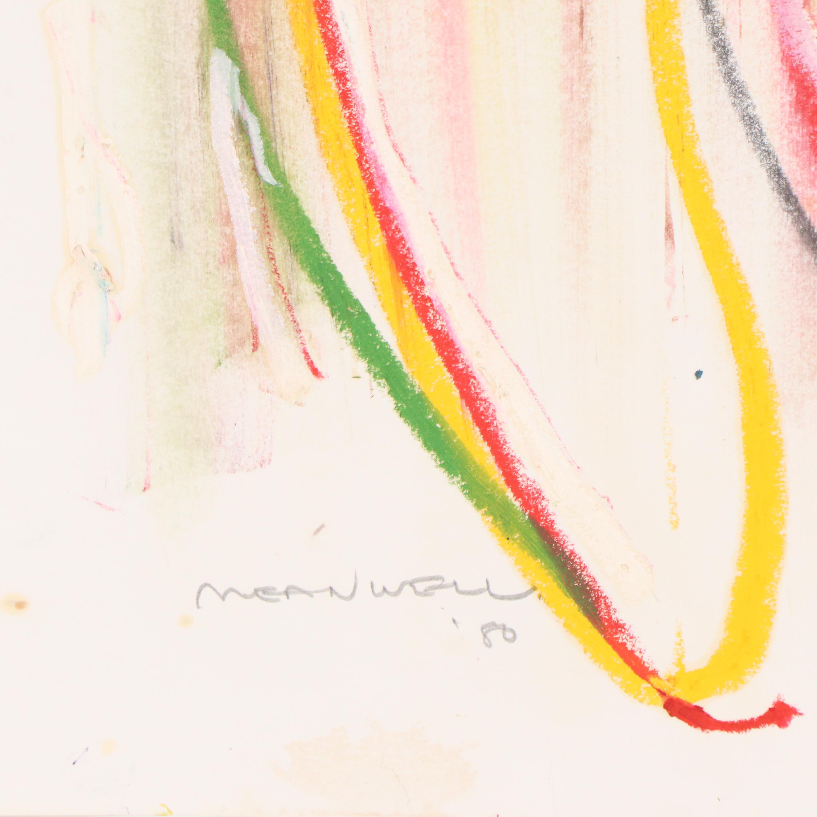 Jack Meanwell Modern Figural Oil Pastel Drawing, 1980