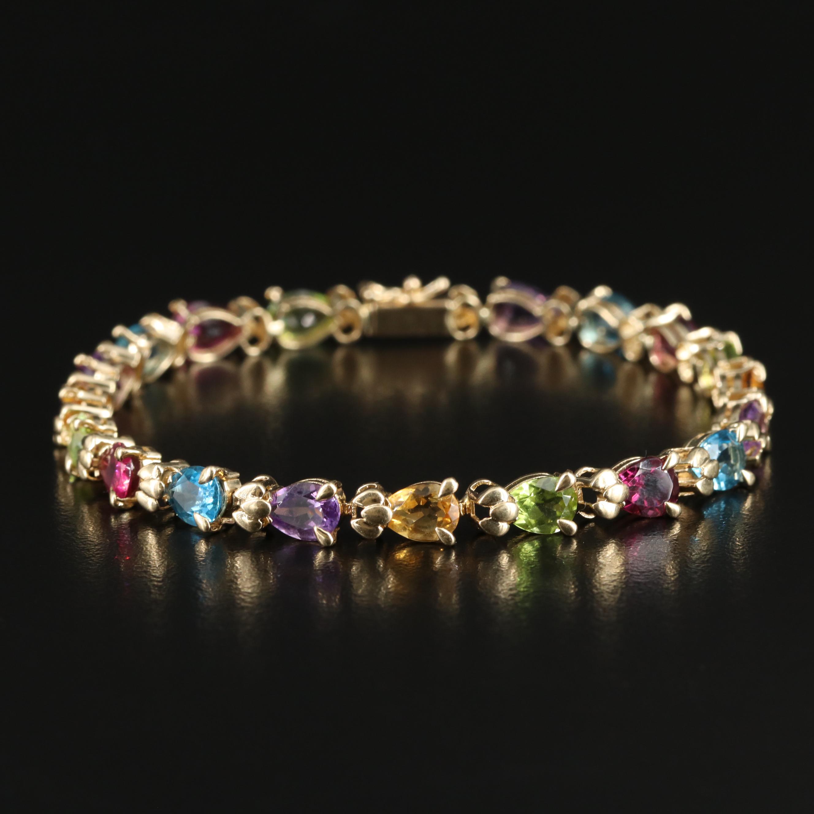 14K Multicolor Gemstone Line Bracelet