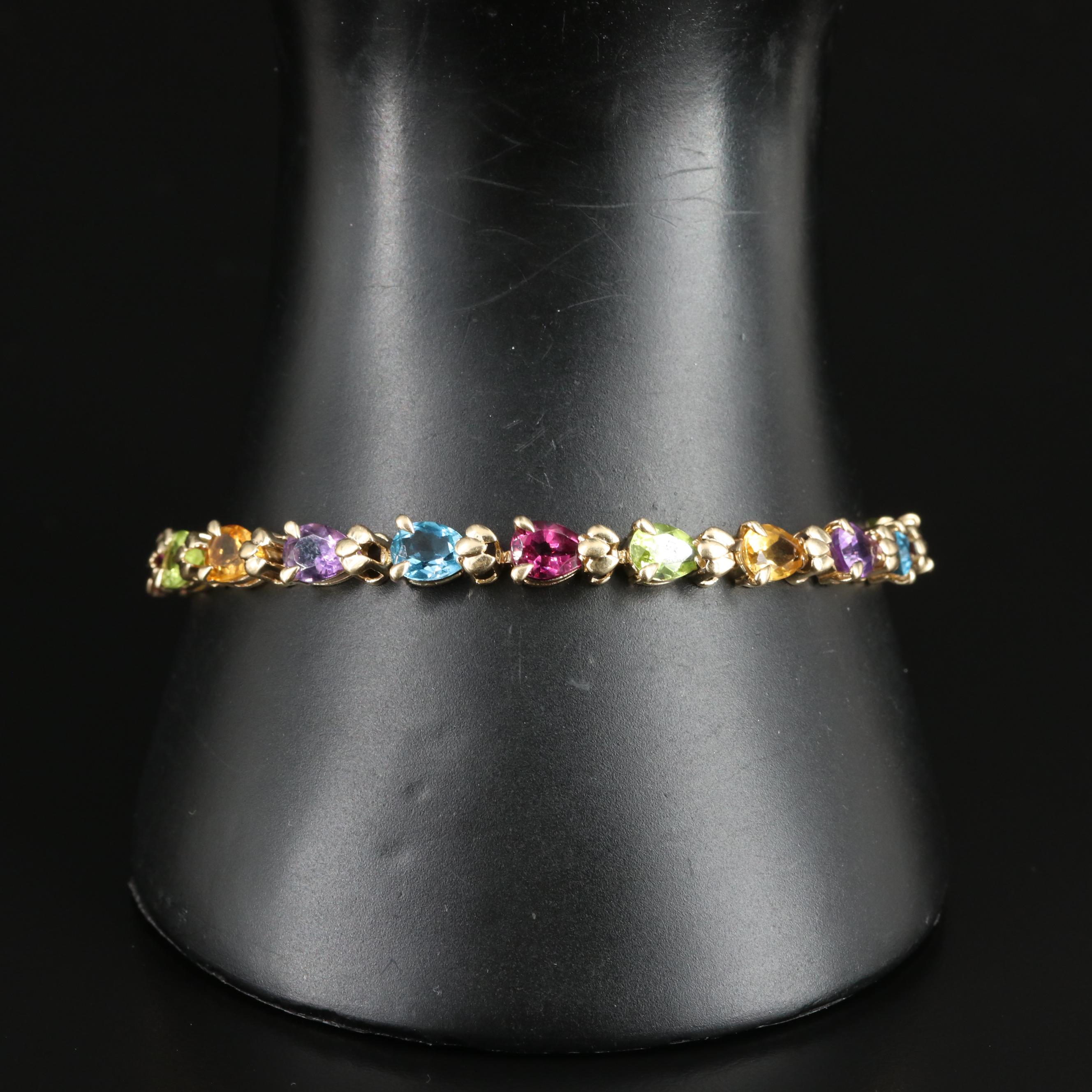 14K Multicolor Gemstone Line Bracelet
