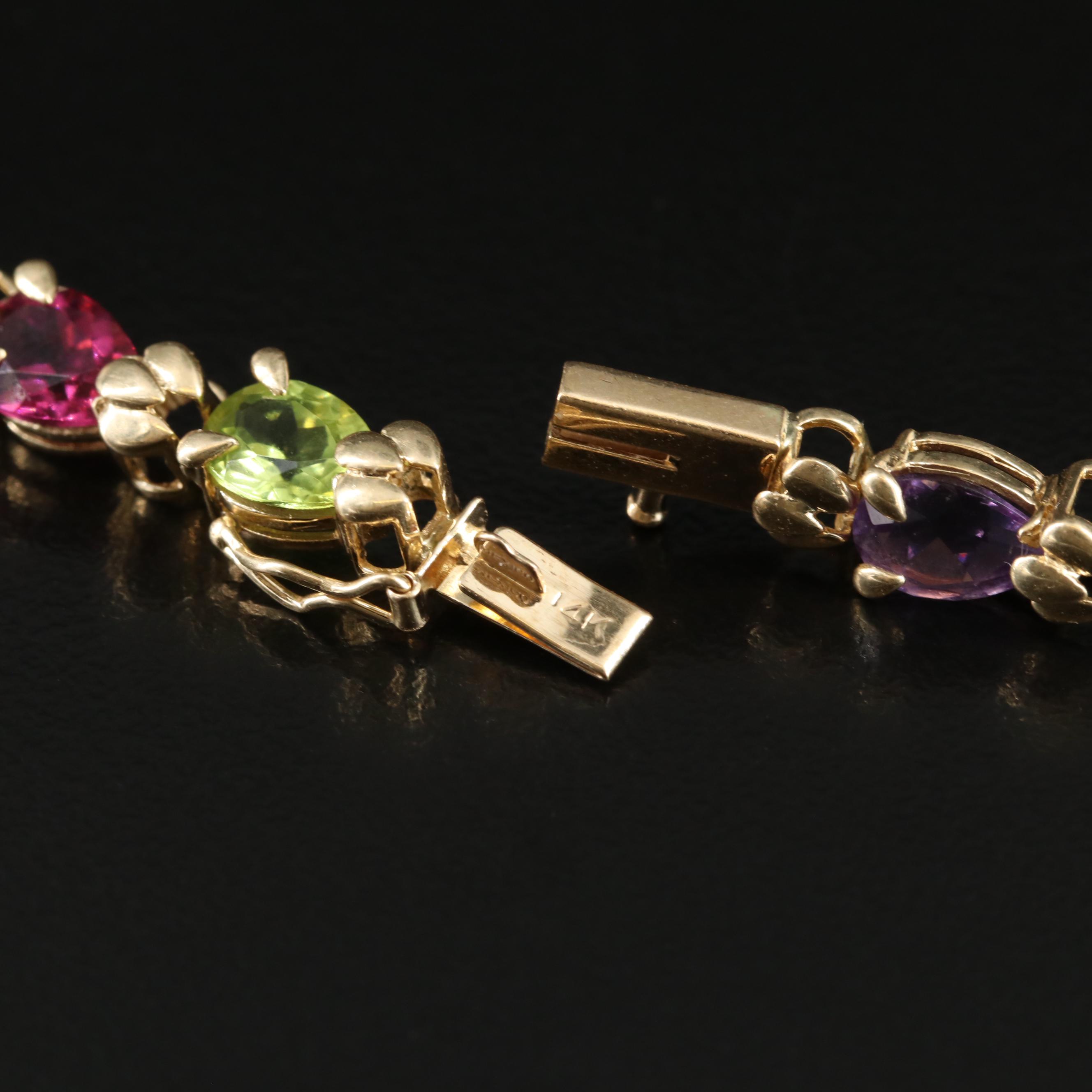14K Multicolor Gemstone Line Bracelet