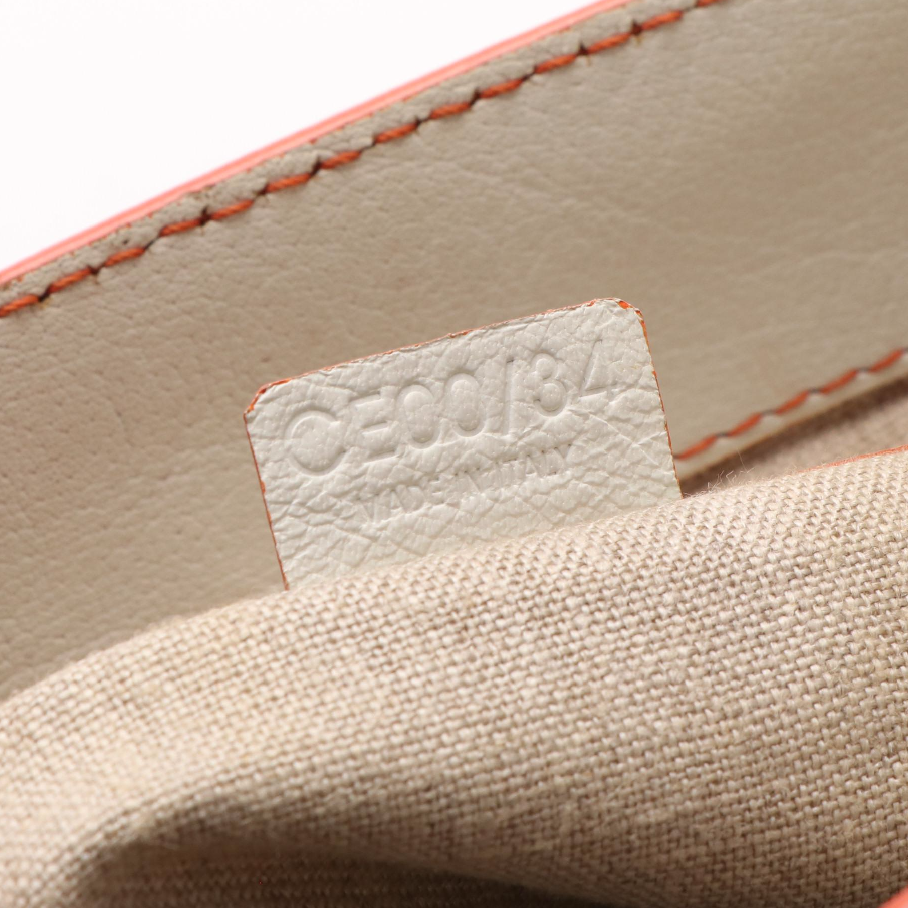 Celine Boogie Bag in Texted White Leather with Orange Trim