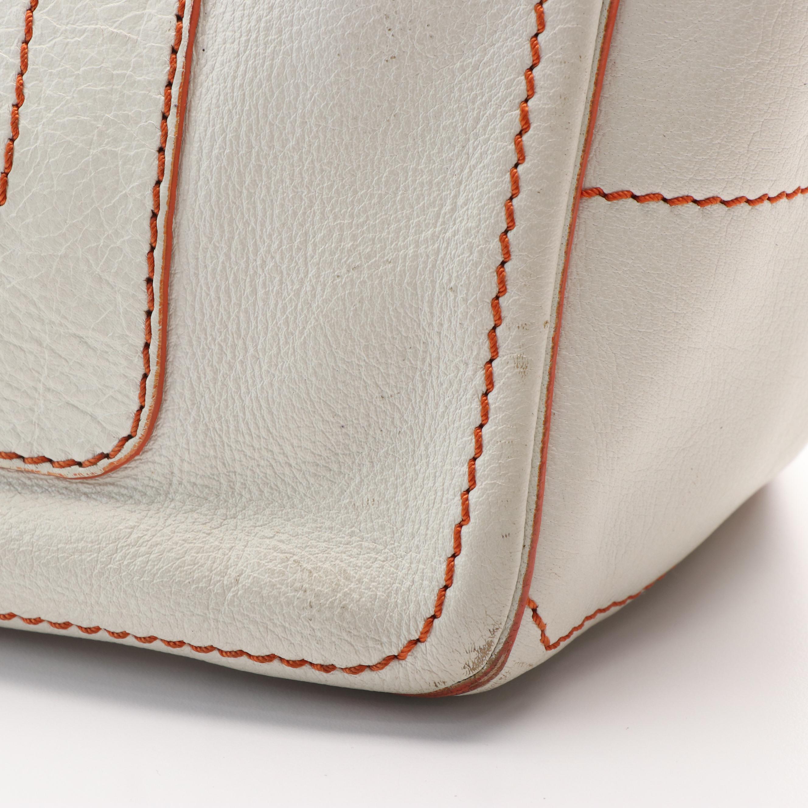 Celine Boogie Bag in Texted White Leather with Orange Trim