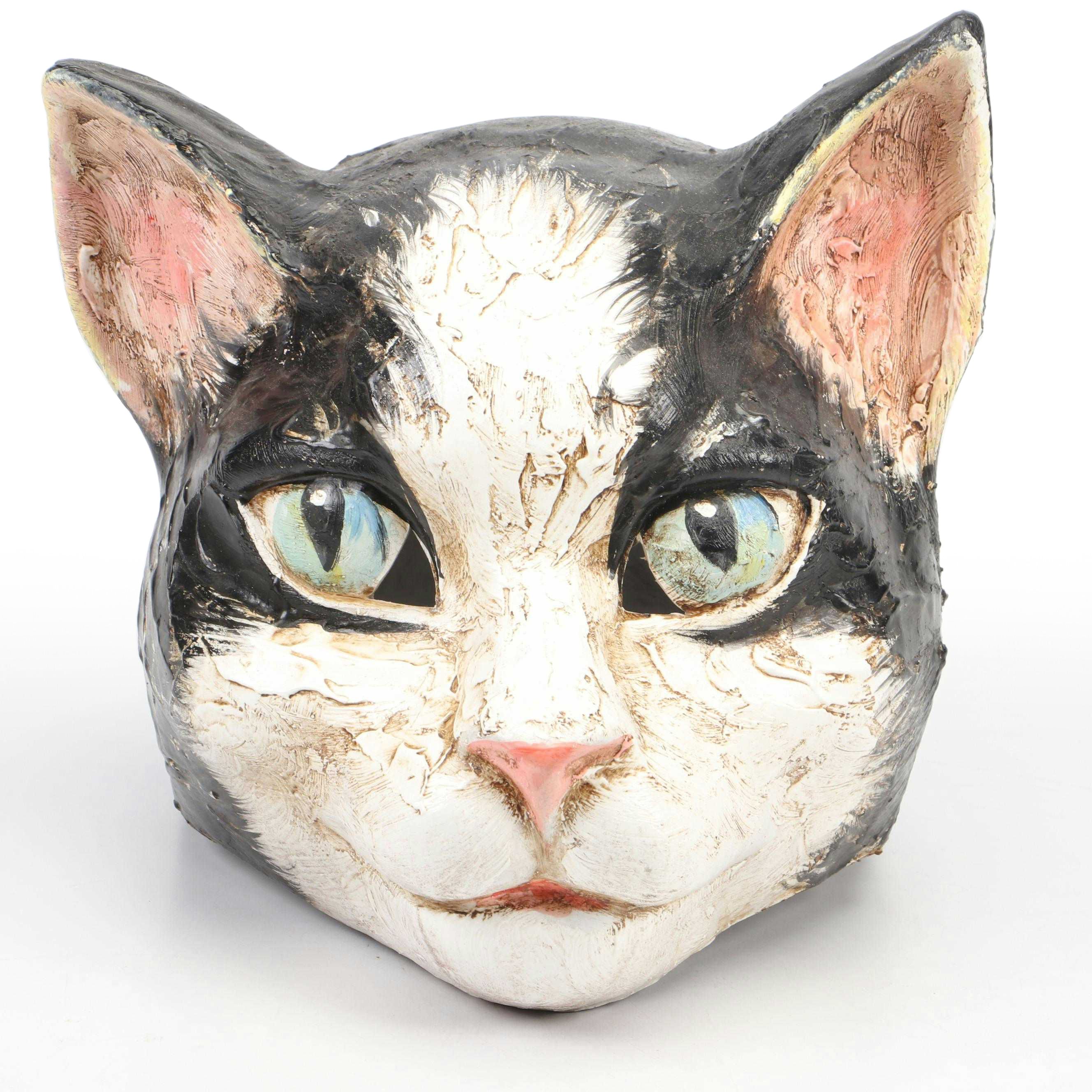 Hand-Painted Papier-mâché Cat Head Mask