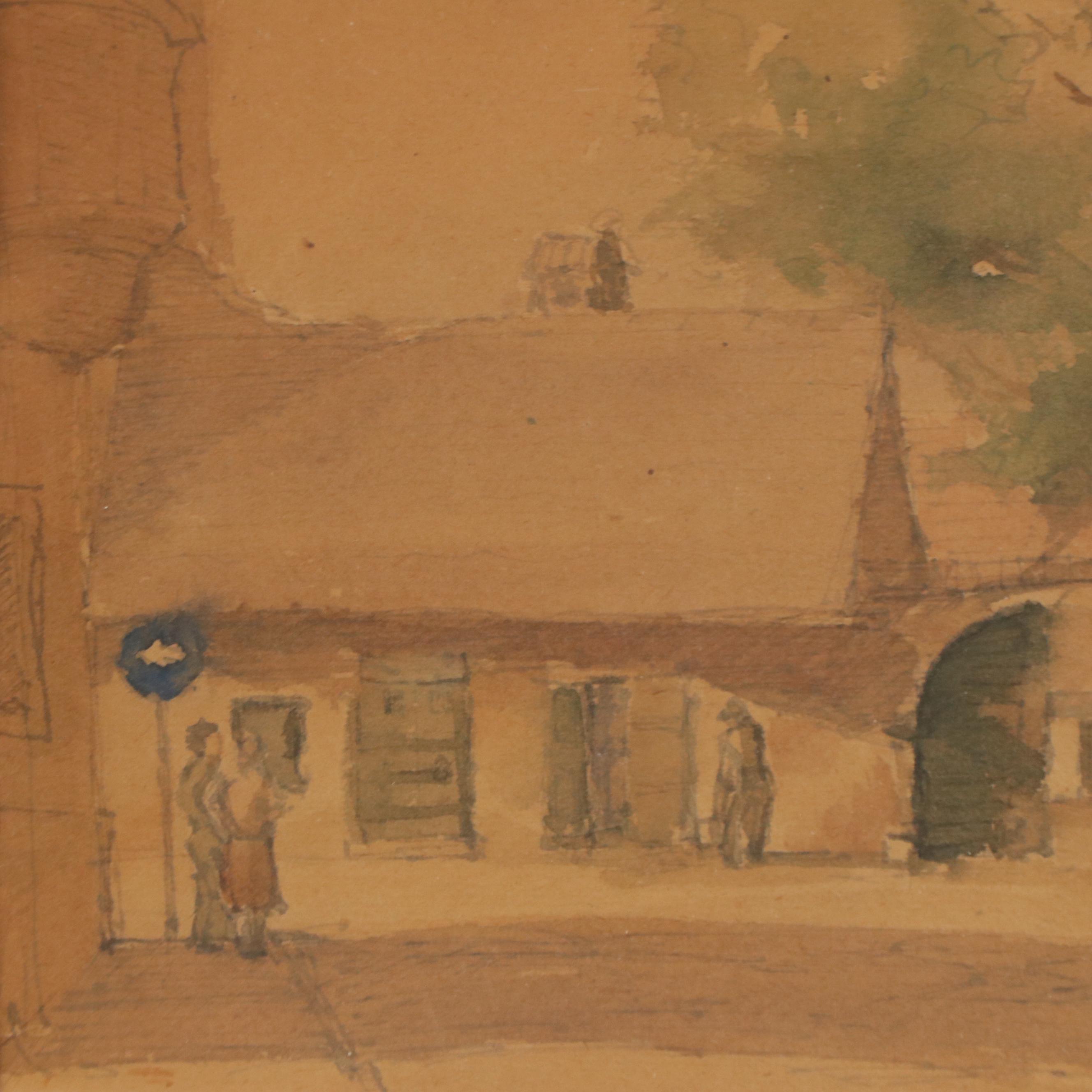 Cityscape Watercolor Painting of Street Scene