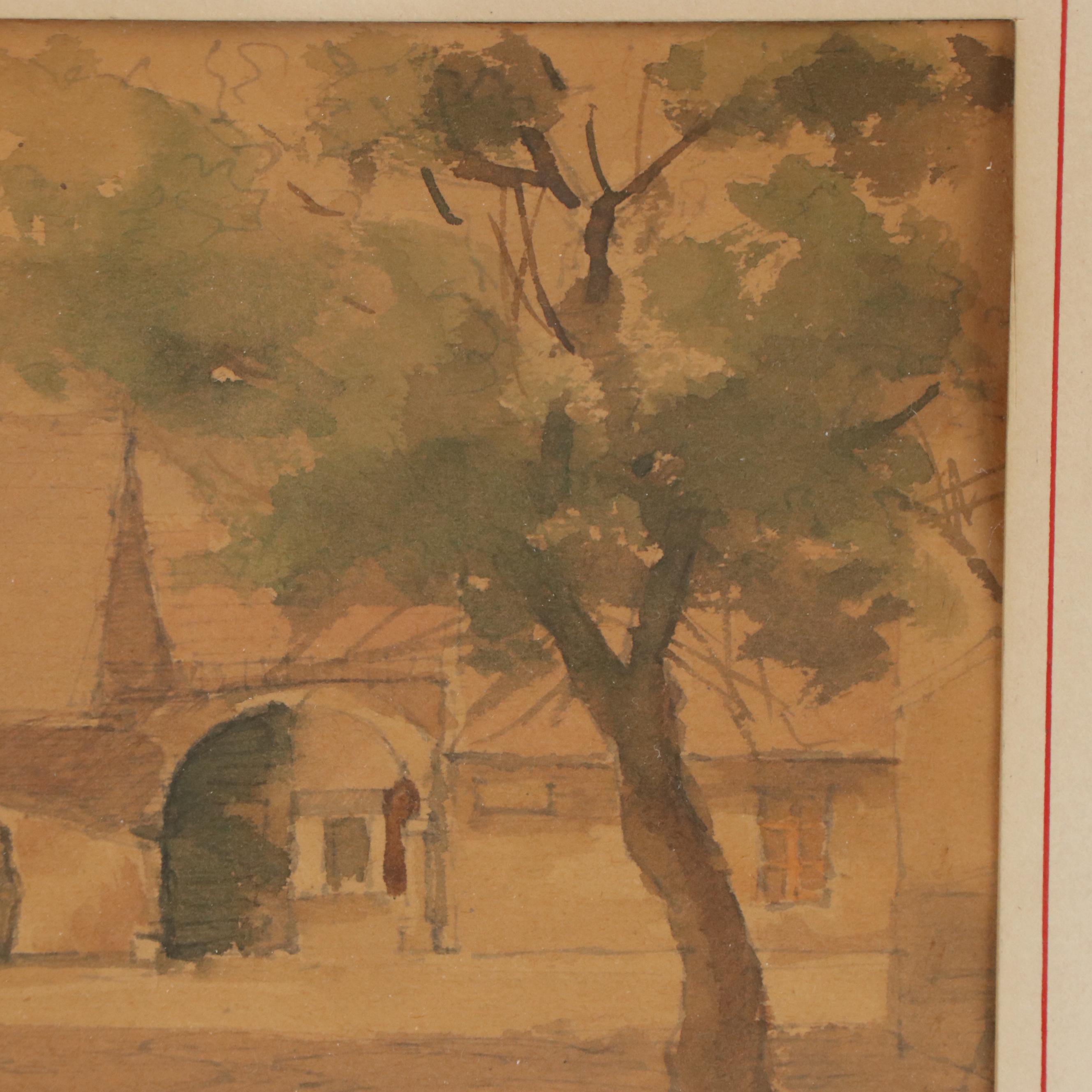 Cityscape Watercolor Painting of Street Scene