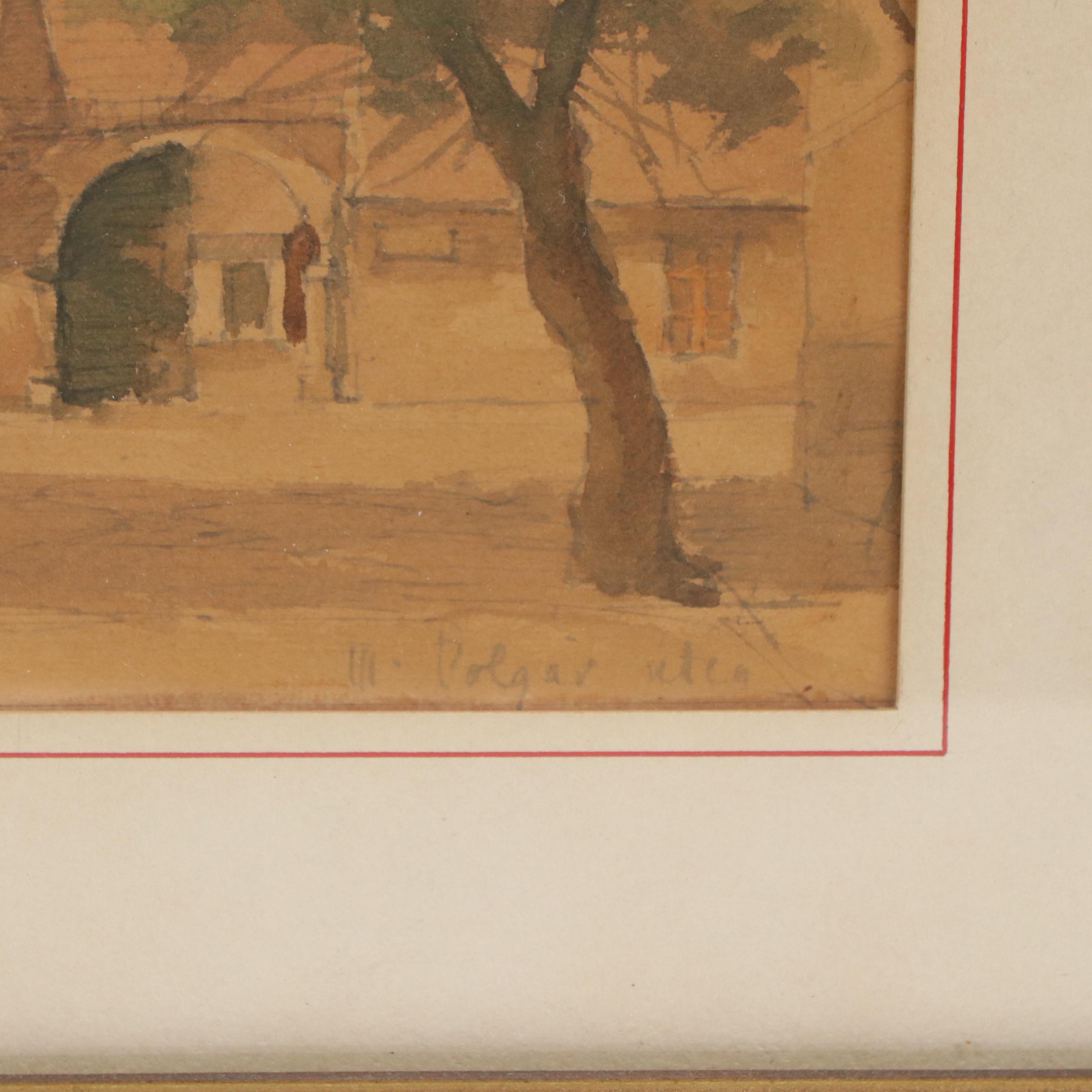 Cityscape Watercolor Painting of Street Scene