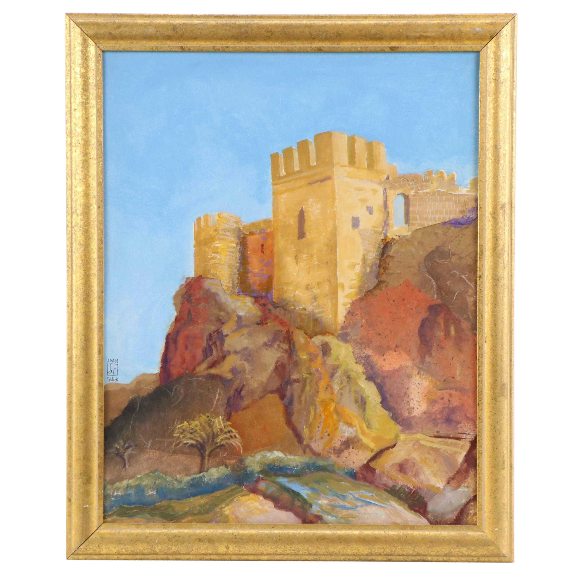 Joan Fistick Medieval Architectural Mixed Media Collage, Late 20th Century