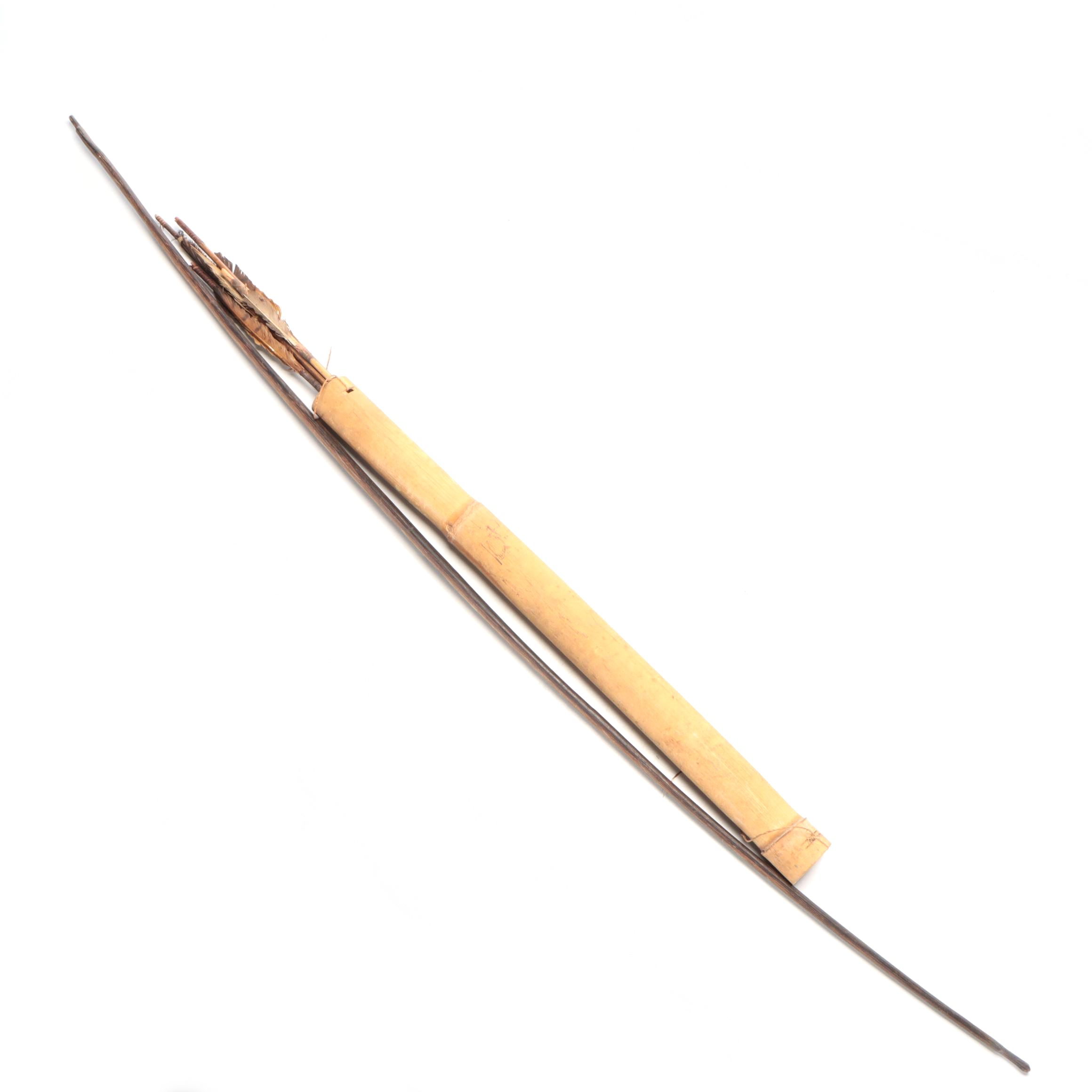 Wood Bowstaff with Wood Quiver and More Archery Equipment