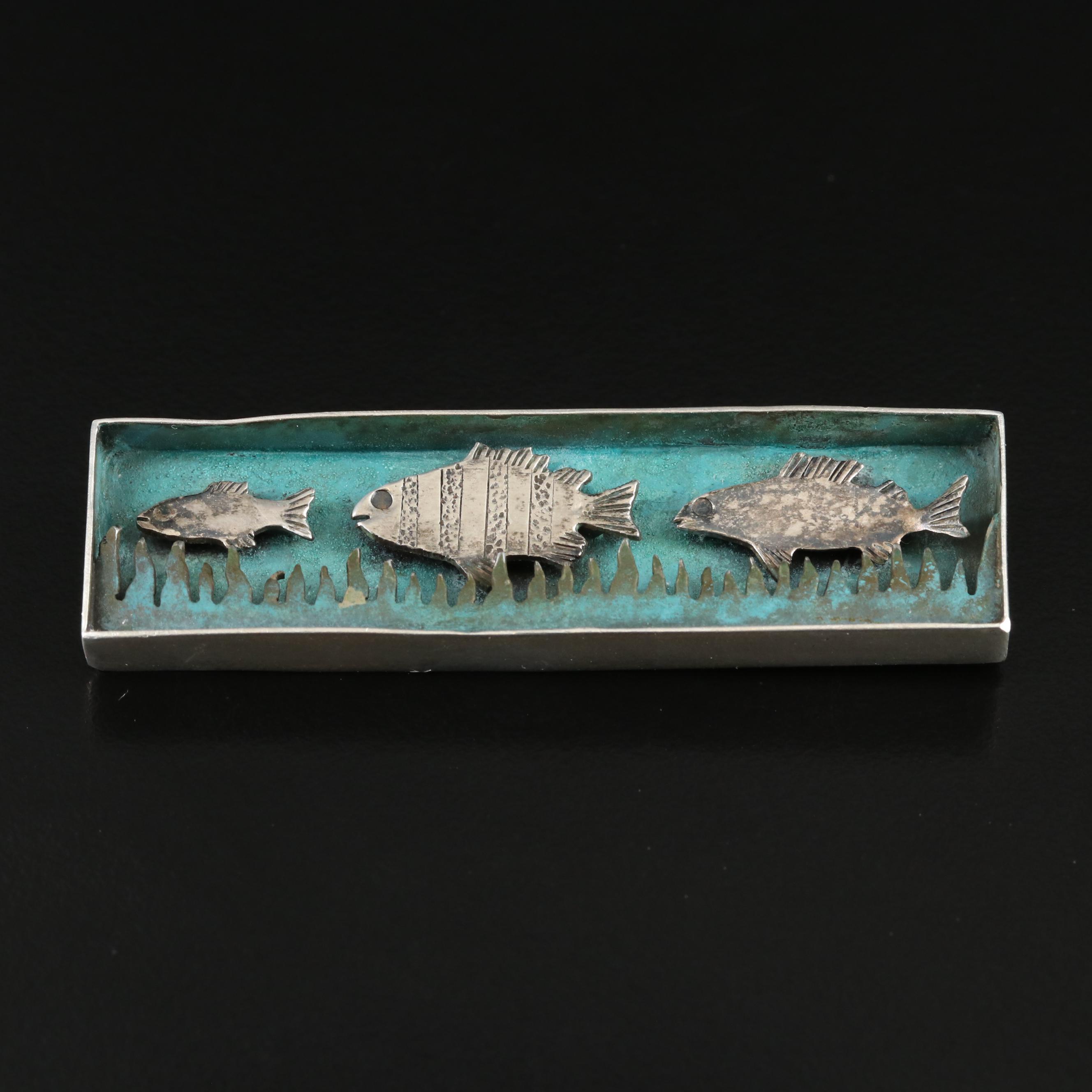 Suzanne Williams Sterling Layered Fish Diorama Brooch