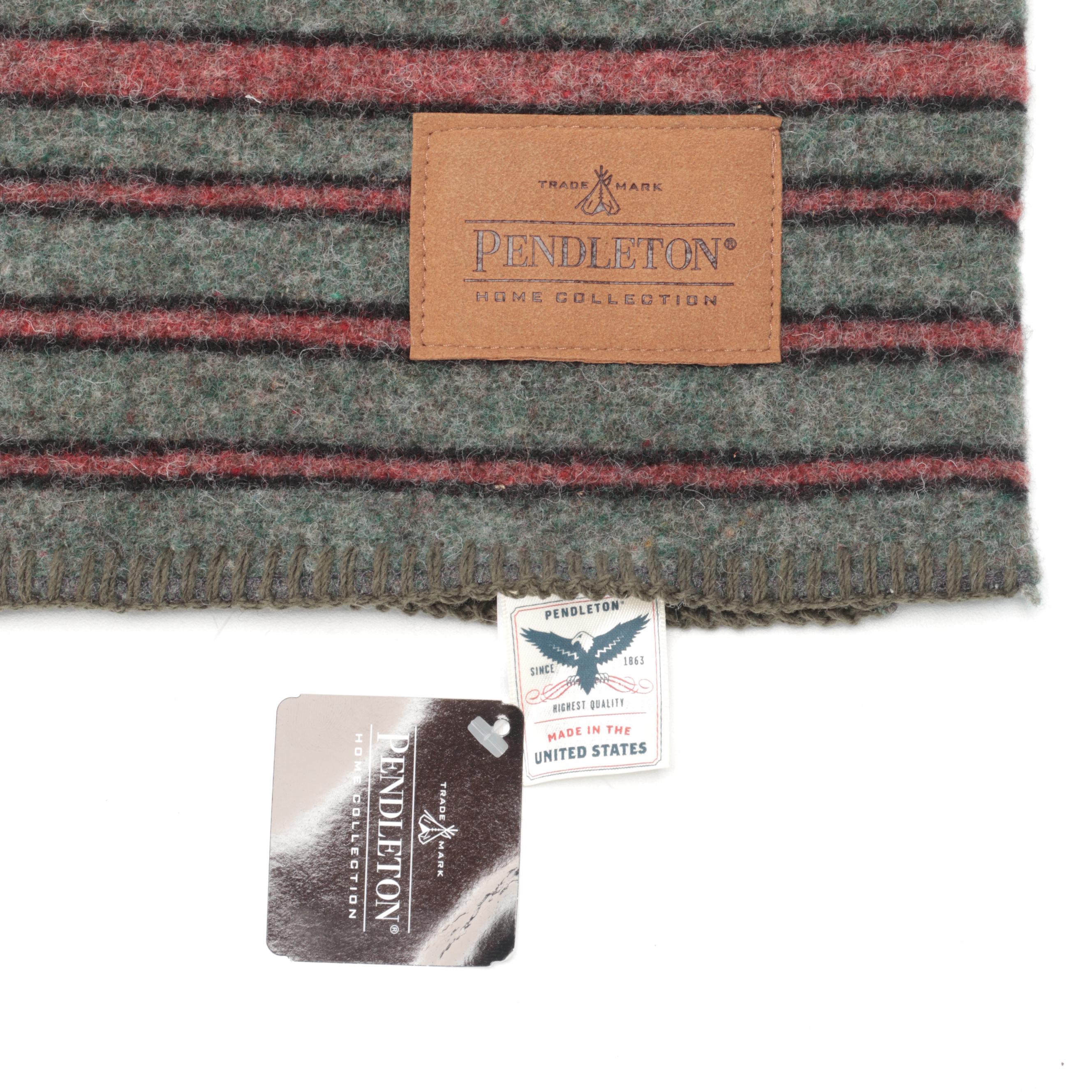 Pendleton "Henrich Stripe" Yakima Camp Wool Blanket with Leather Carrier