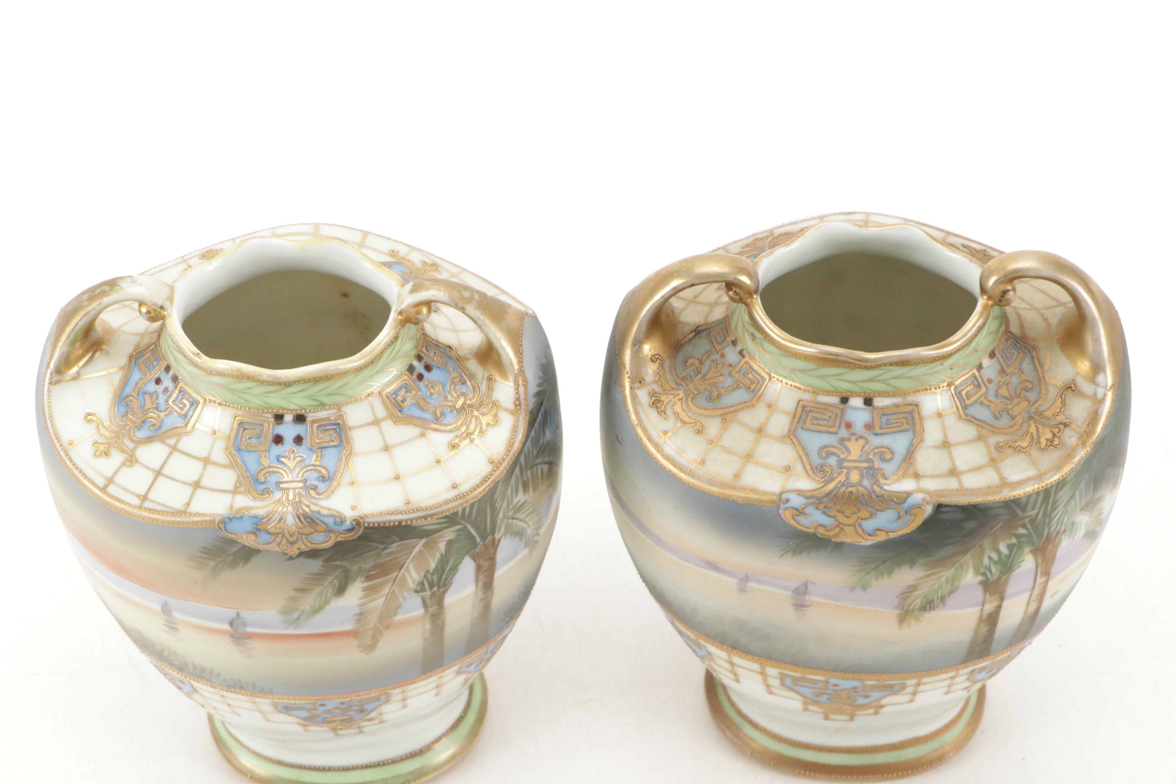 Pair of Morimura Bros Hand-Painted Nippon Porcelain Vases