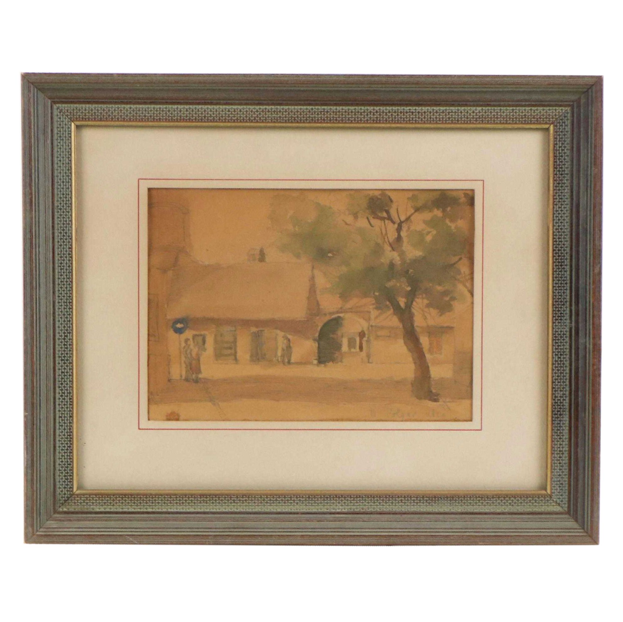 Cityscape Watercolor Painting of Street Scene