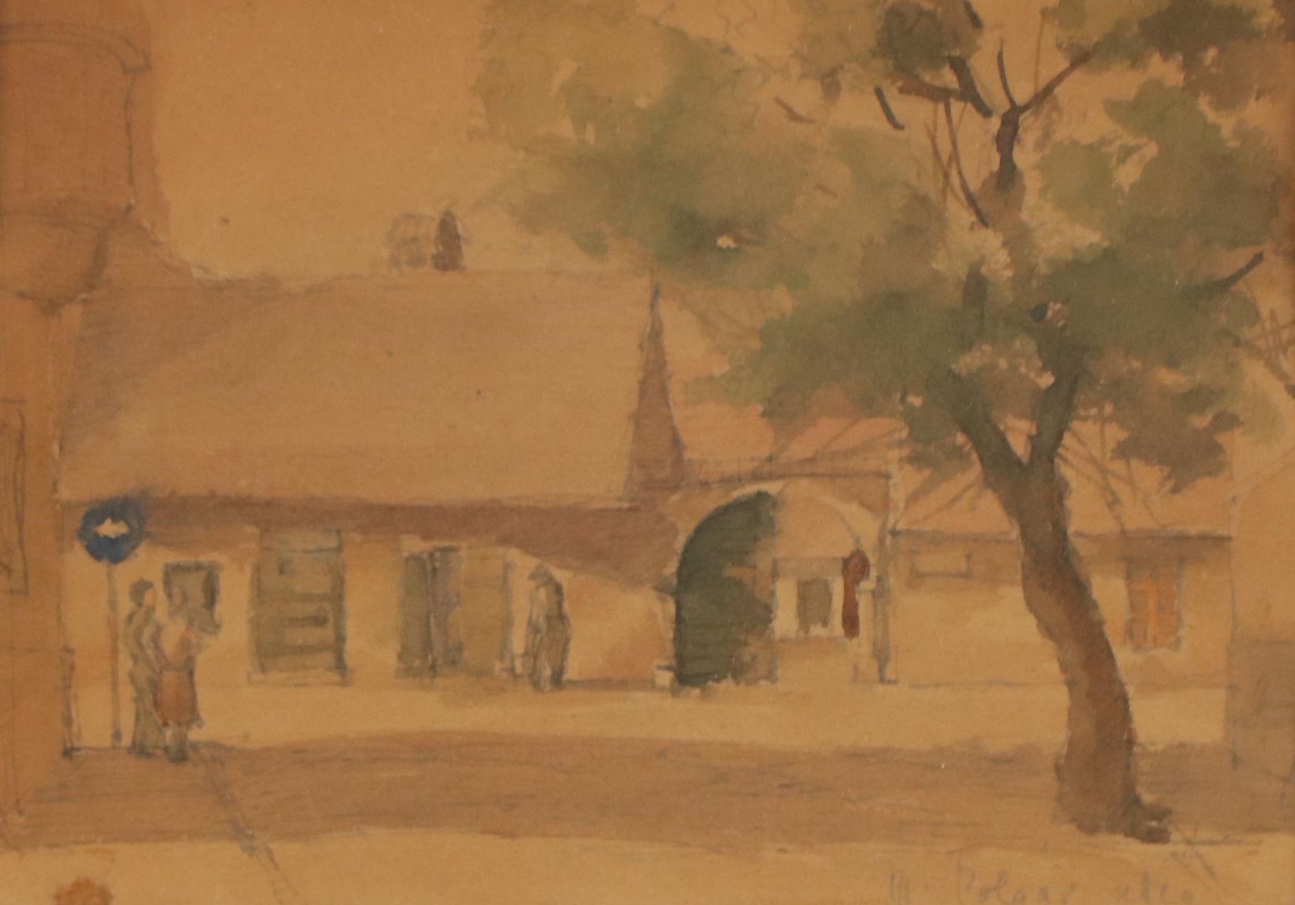 Cityscape Watercolor Painting of Street Scene