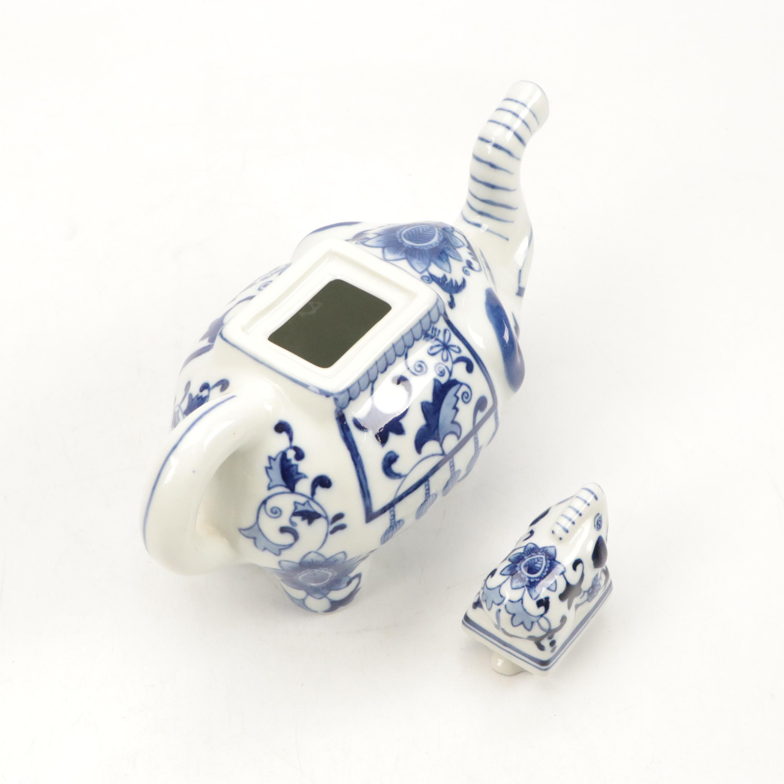 Chinese Style Porcelain Blue and White Elephant Teapot and Cups