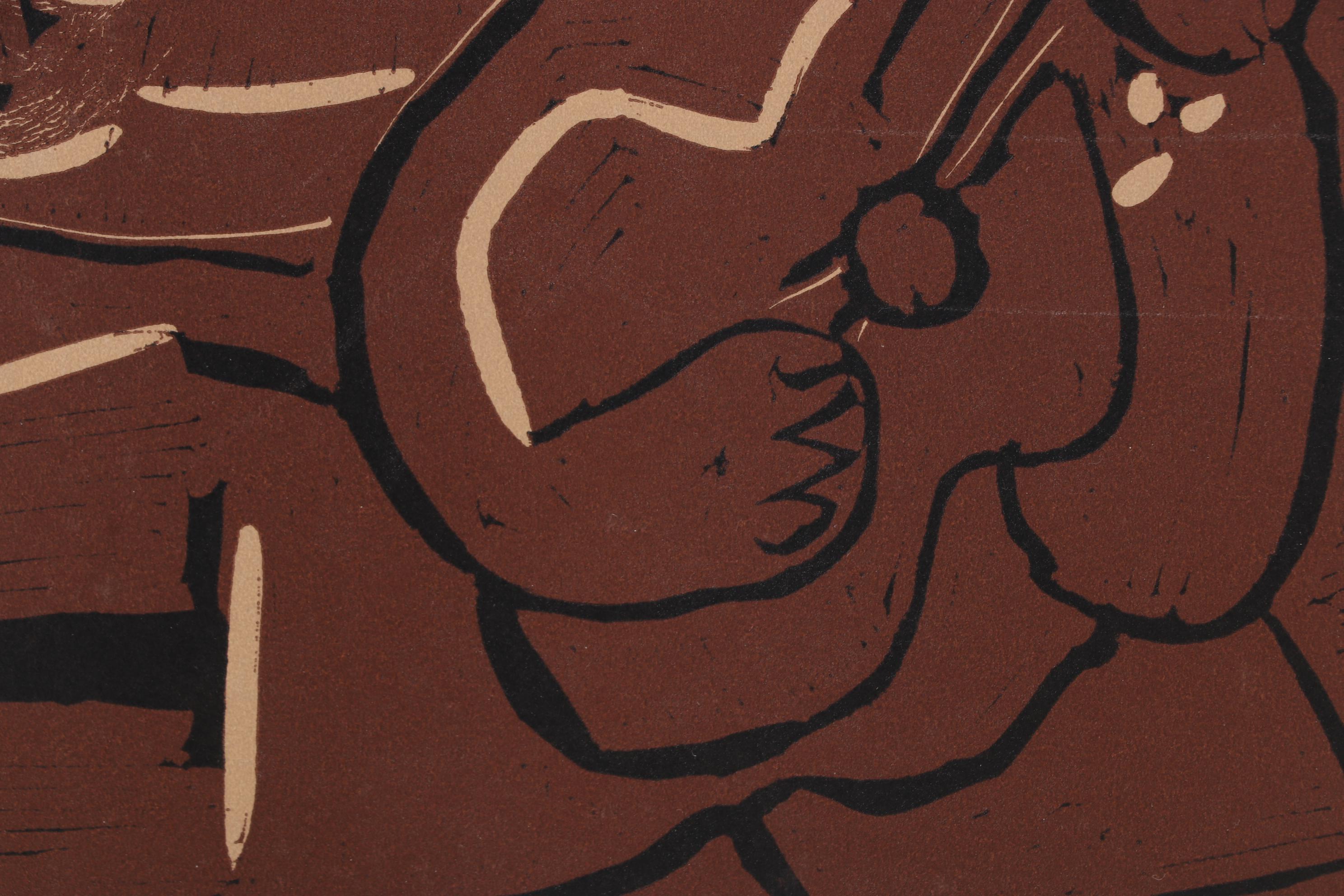 Pablo Picasso Linocut "Man With Guitar & Woman," 1962