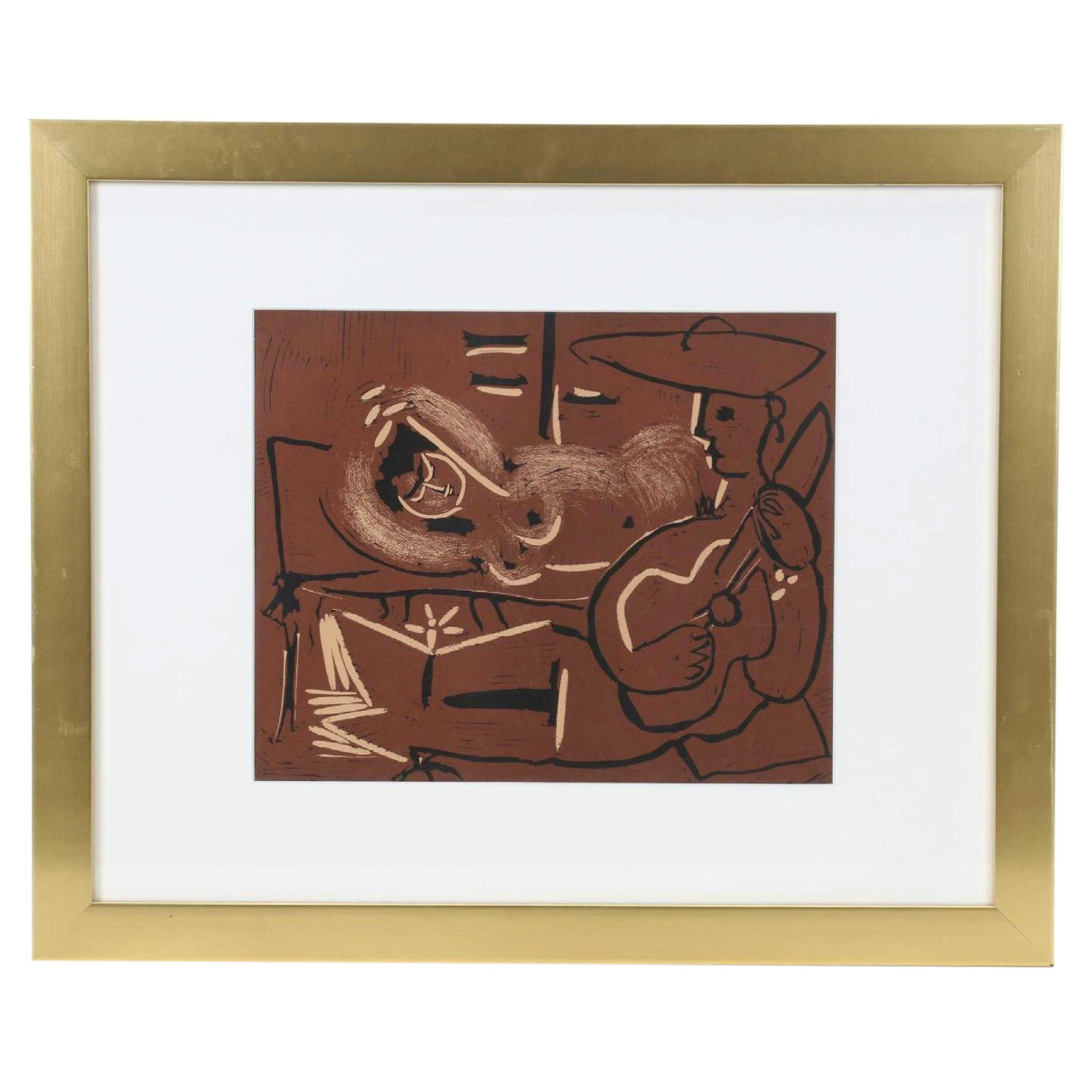 Pablo Picasso Linocut "Man With Guitar & Woman," 1962