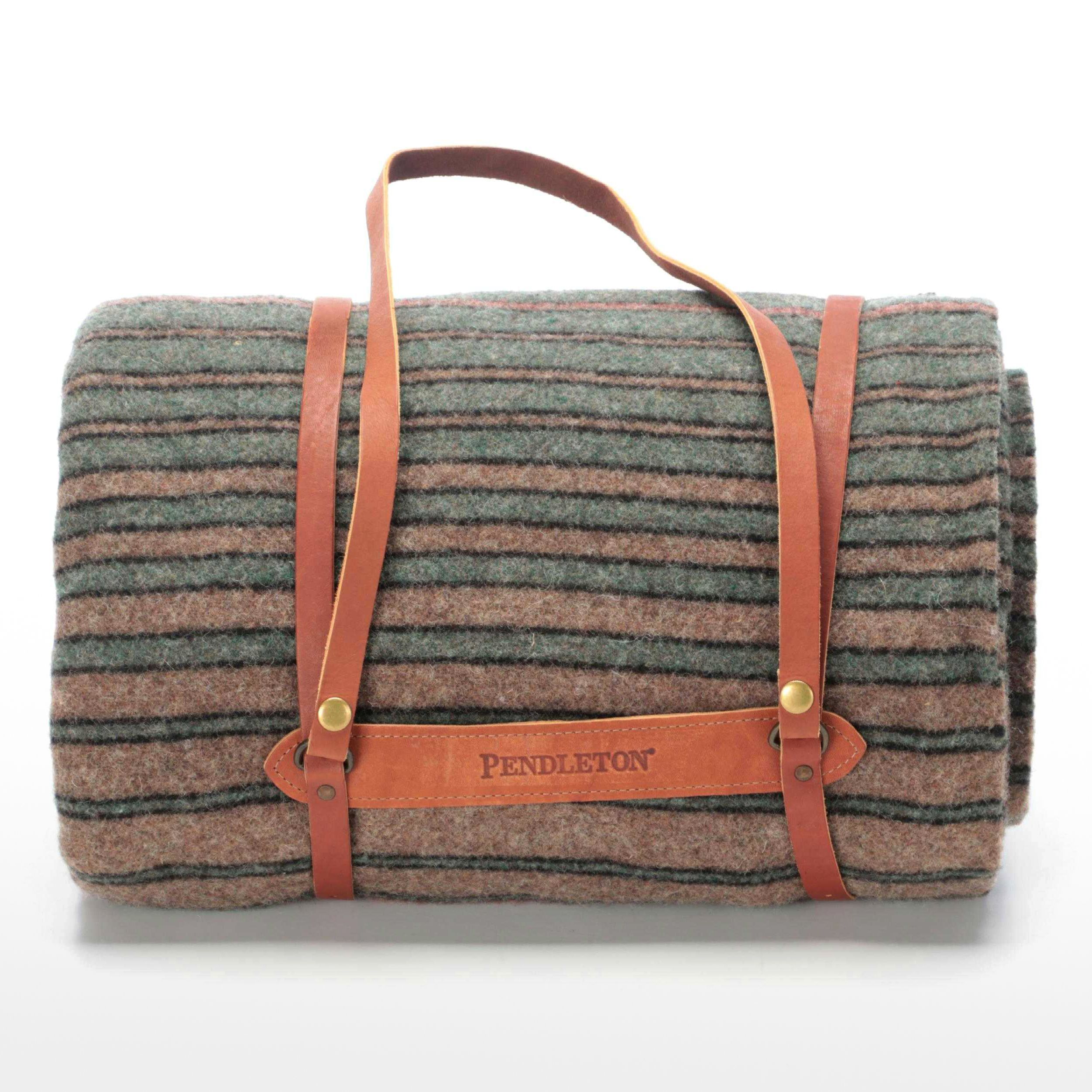 Pendleton "Henrich Stripe" Yakima Camp Wool Blanket with Leather Carrier