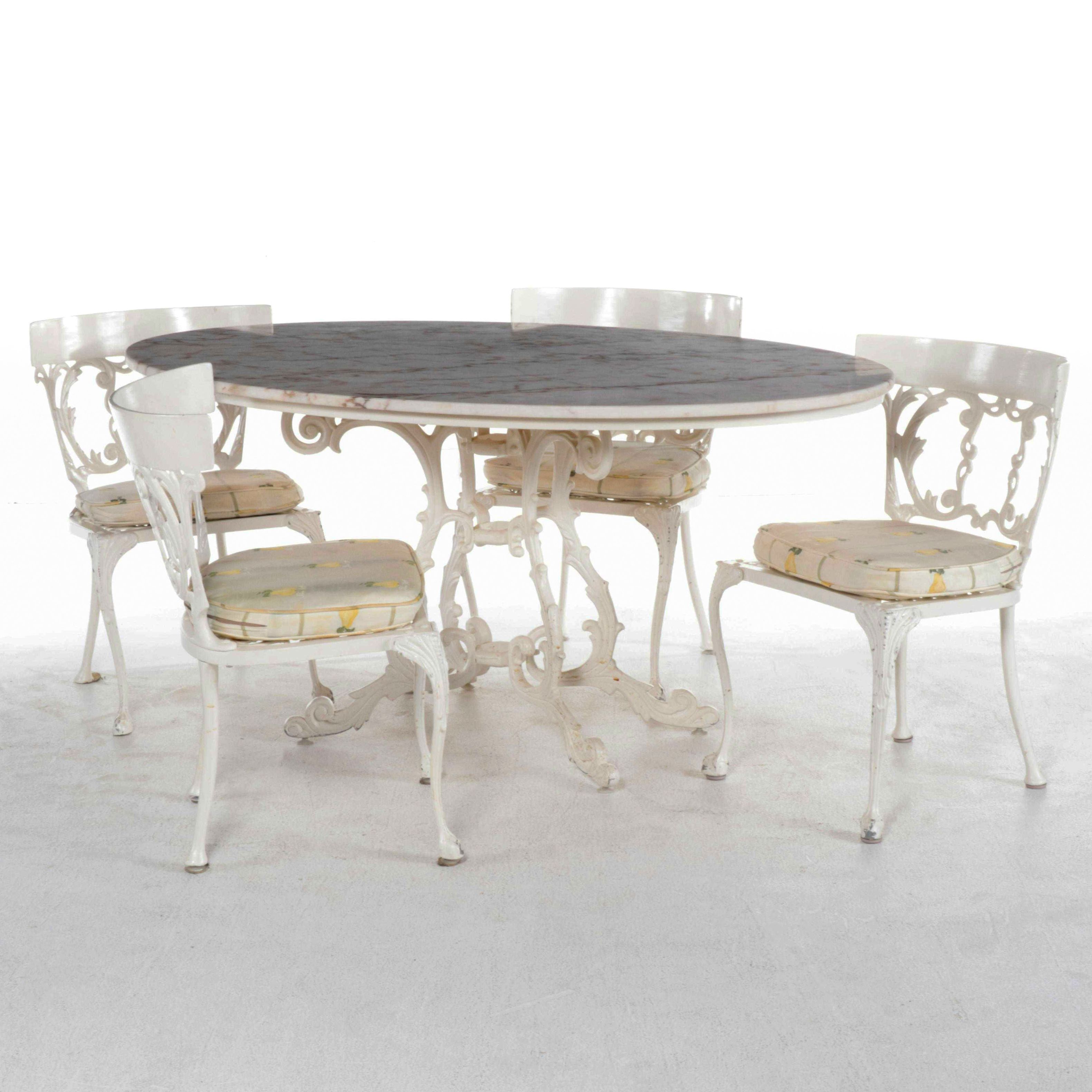 Victorian Style Cast Metal Patio Dining Set with Stone Top, Mid to Late 20th C.