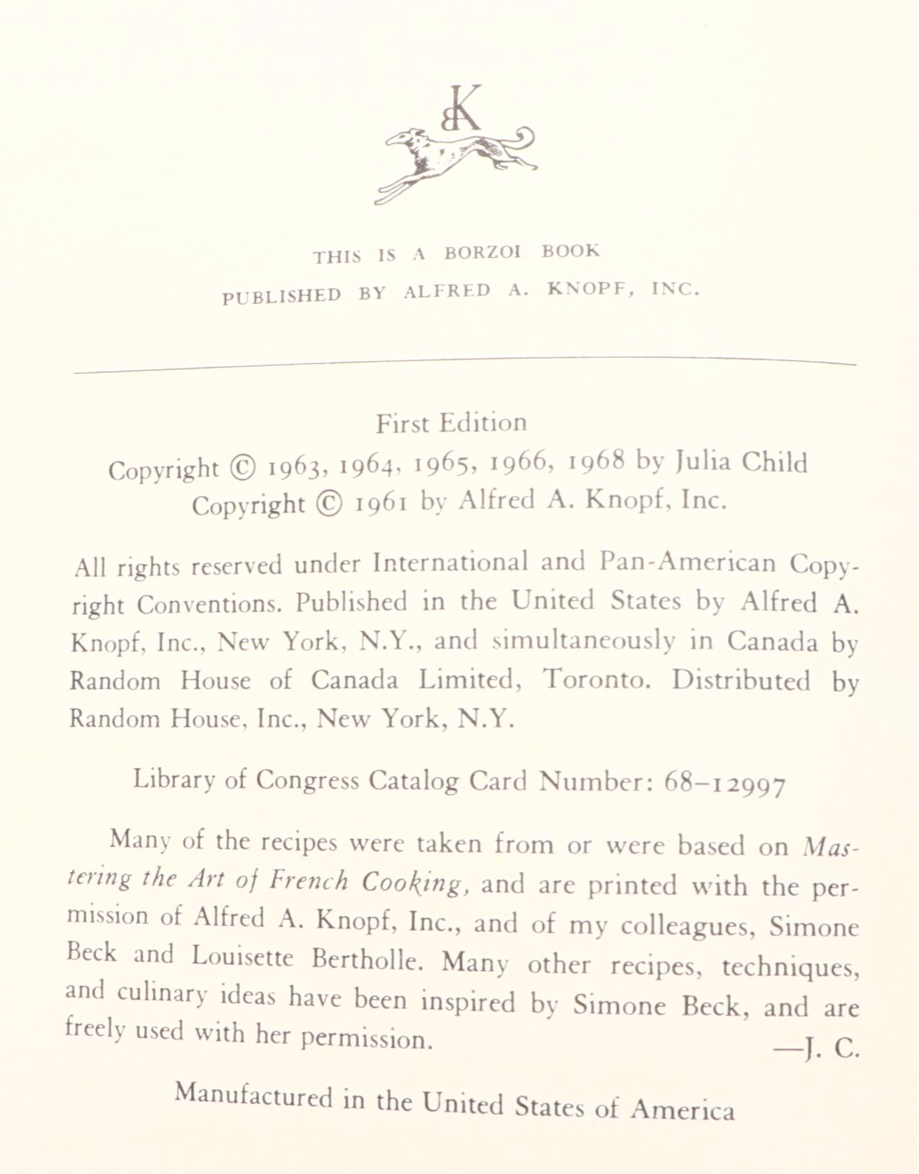 Double Signed First Edition "The French Chef Cookbook" by Julia Child, 1968