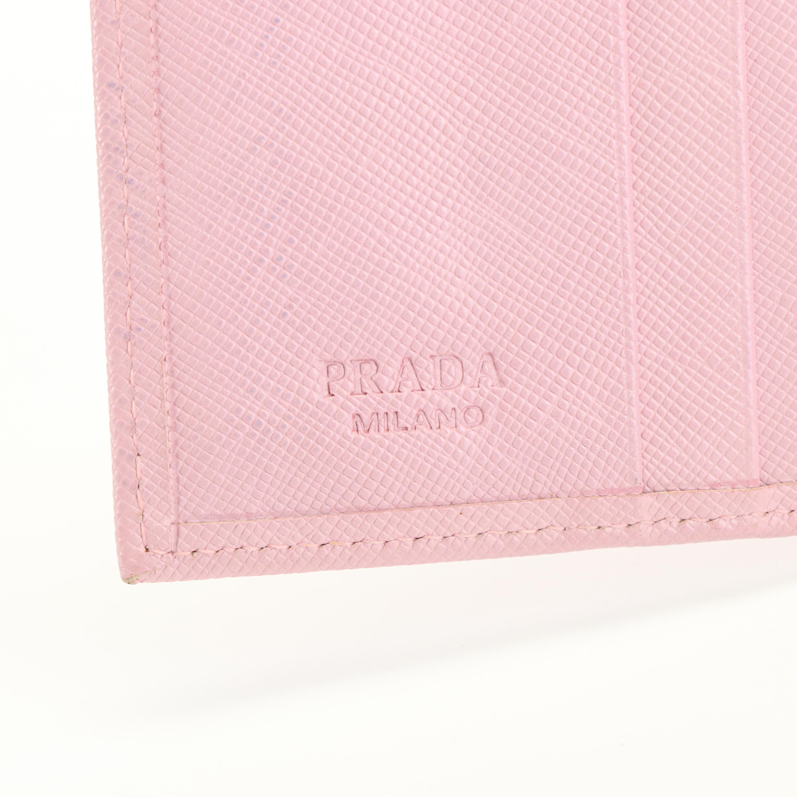 Prada Triangle Logo Pink Saffiano Leather Trifold Wallet