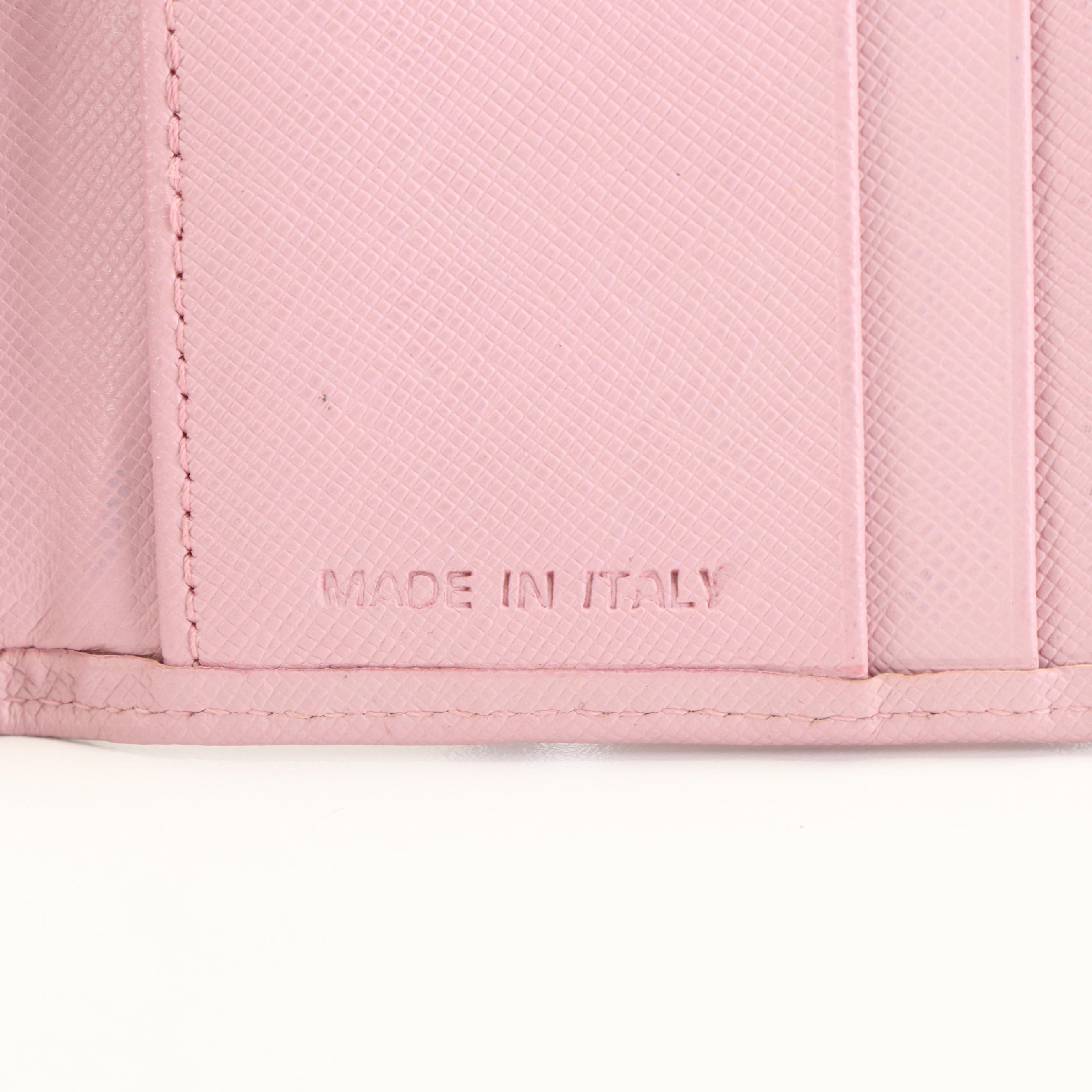 Prada Triangle Logo Pink Saffiano Leather Trifold Wallet