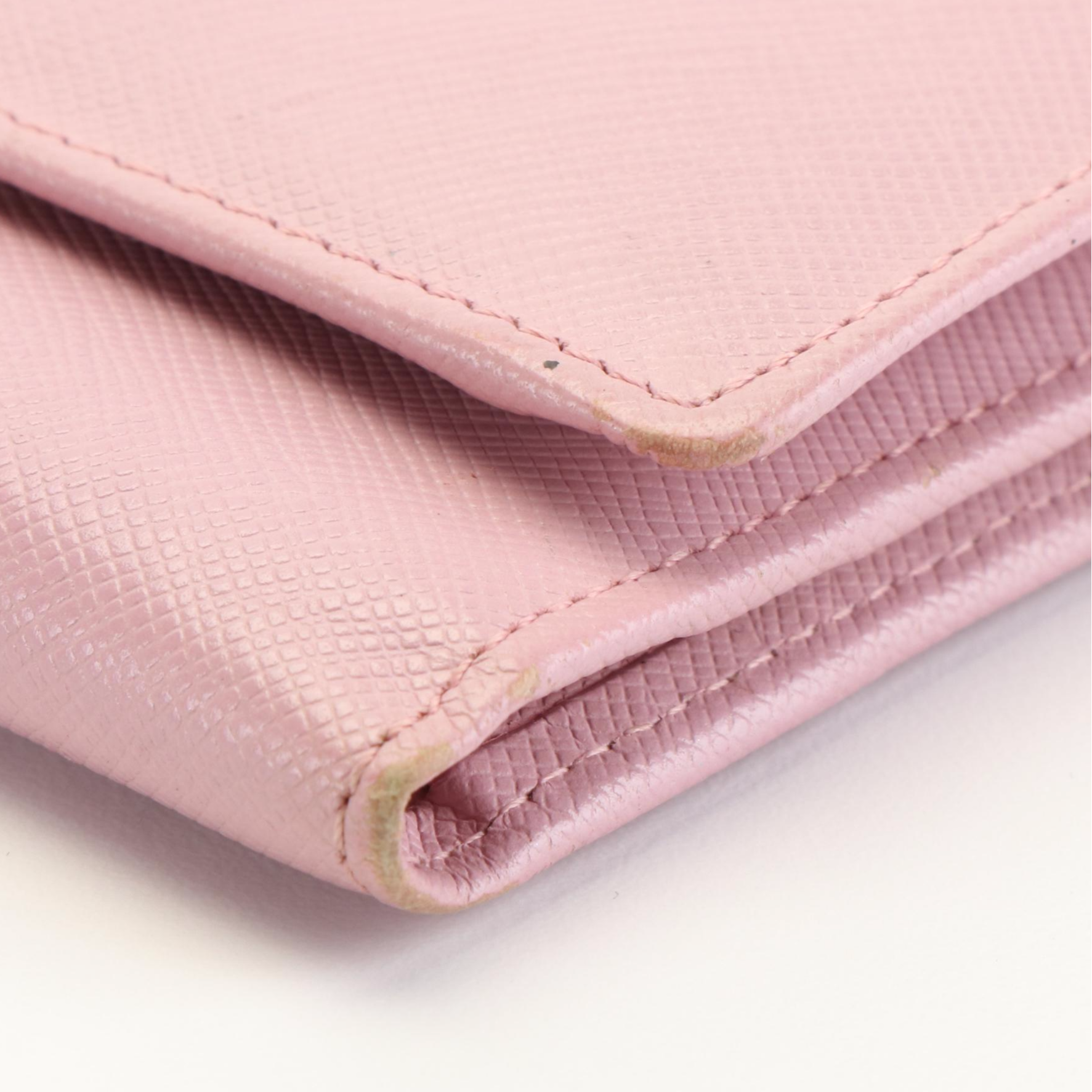 Prada Triangle Logo Pink Saffiano Leather Trifold Wallet