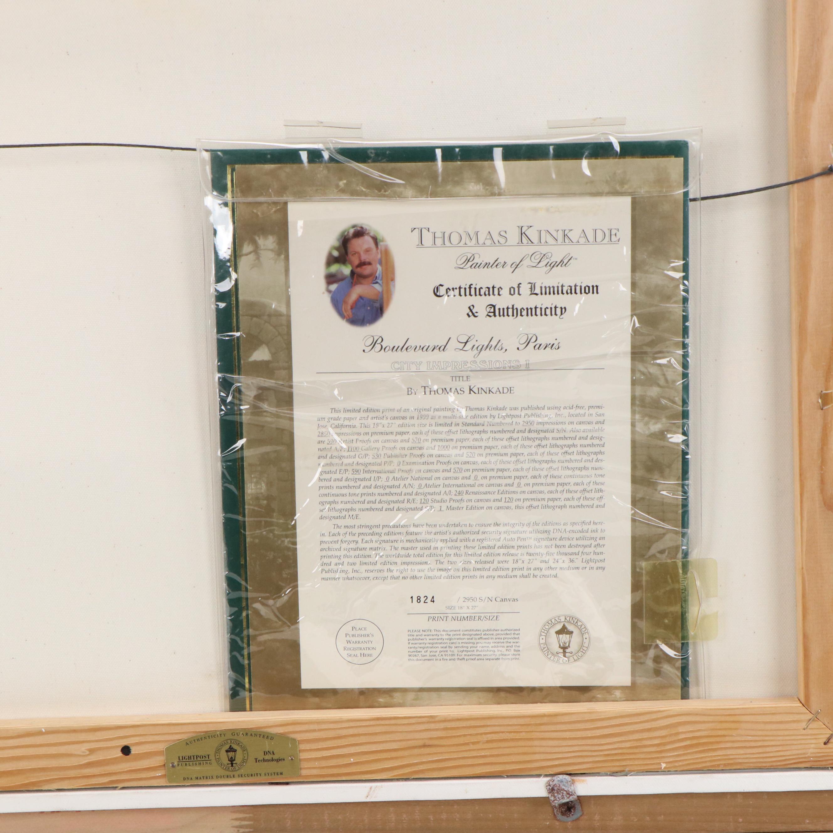 Thomas Kinkade Giclée Print on Canvas "Boulevard Lights, Paris"