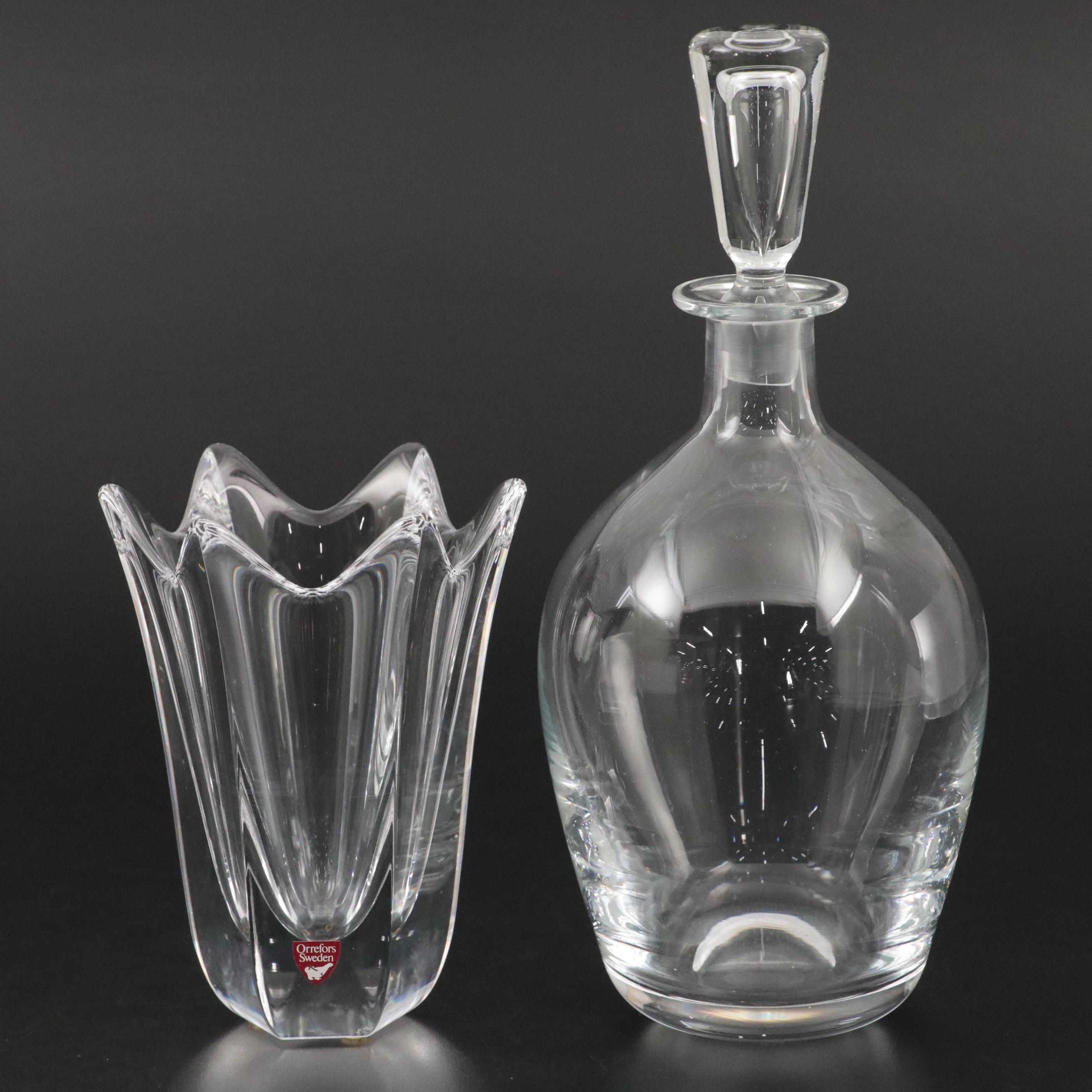 Tiffany & Co. Crystal Decanter and Orrefors "Belle" Crystal Vase