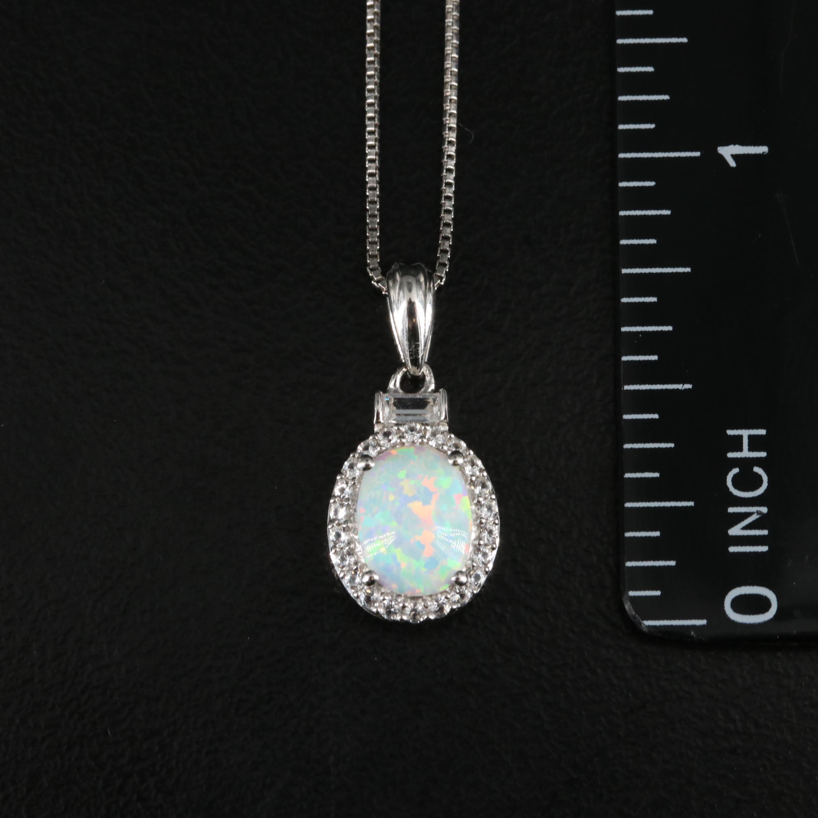 Sterling Opal and White Sapphire Necklace, Bracelet, and Earring Set