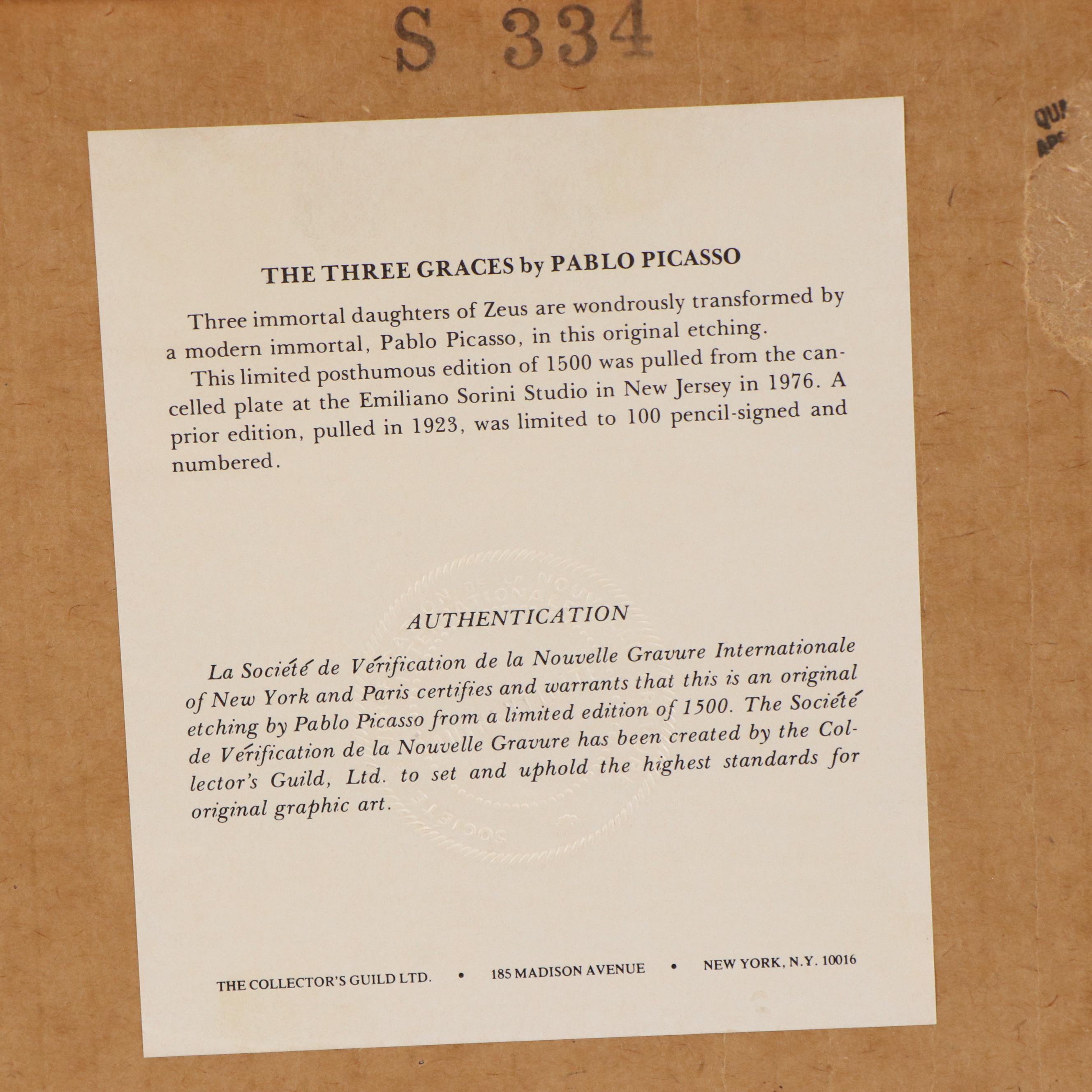 Pablo Picasso Restrike Etching "The Three Graces"