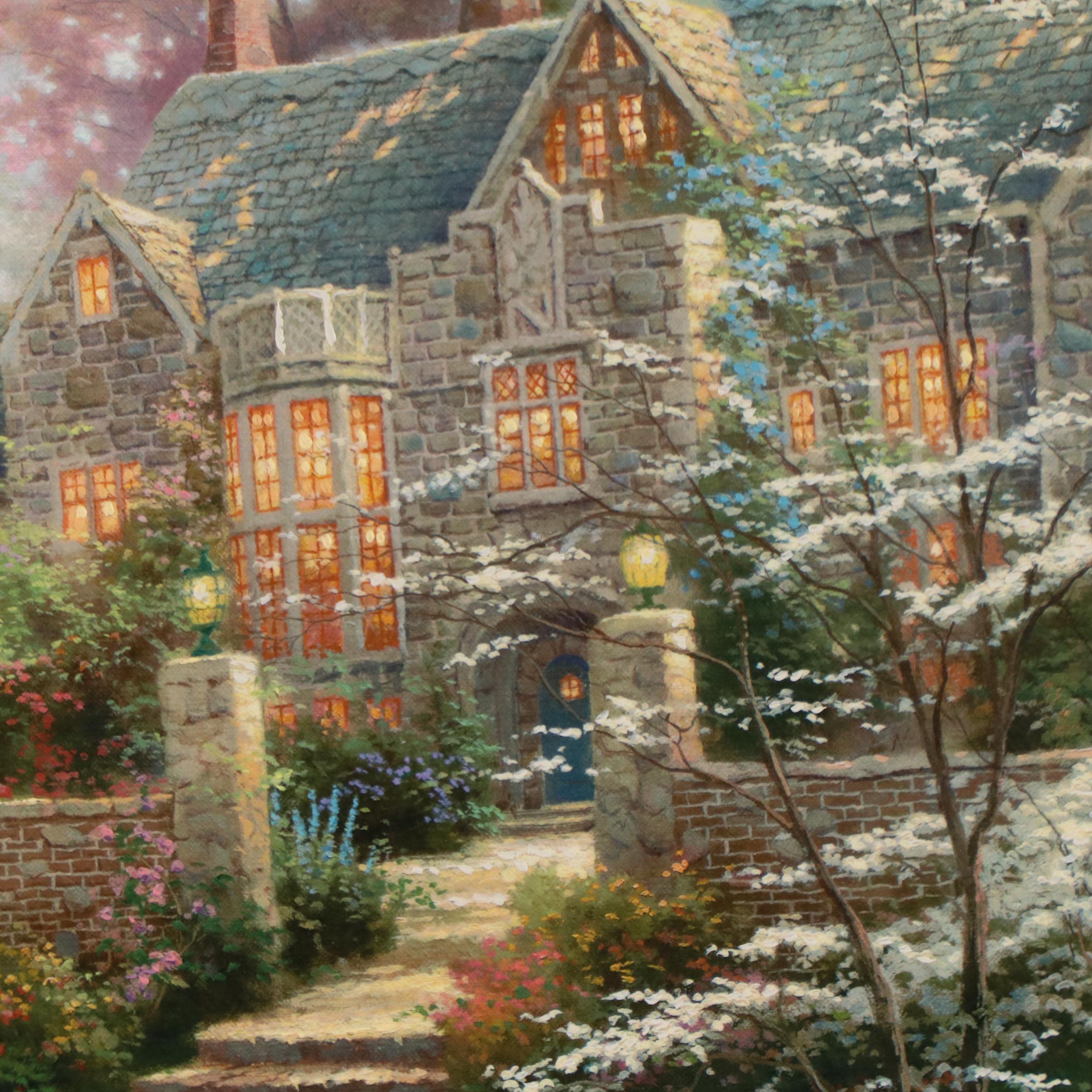 Thomas Kinkade Giclee Print on Canvas "Gardens Beyond Spring Gate"