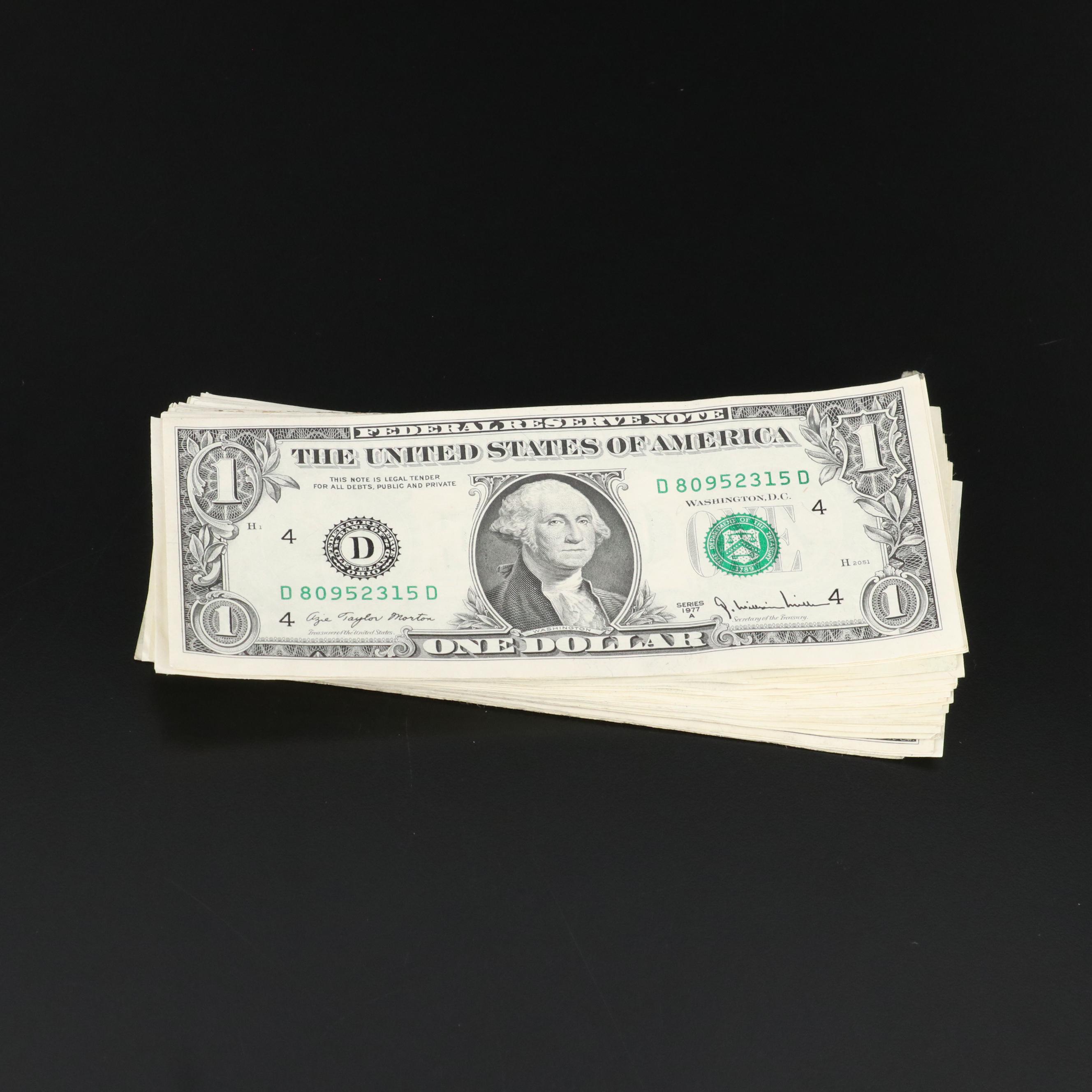 Group of Thirty-Eight One Dollar Federal Reserve Notes and a Five Dollar Note