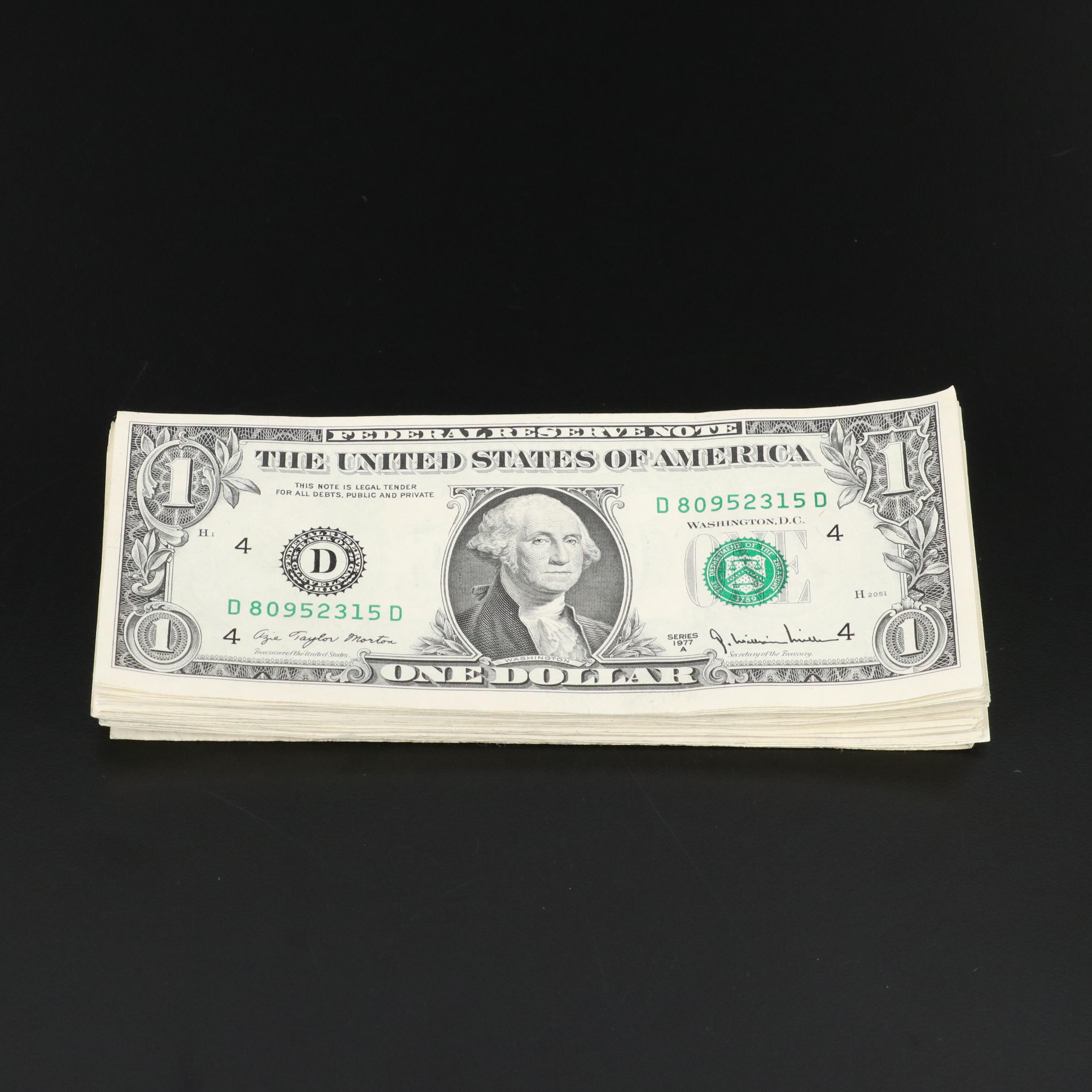 Group of Thirty-Eight One Dollar Federal Reserve Notes and a Five Dollar Note