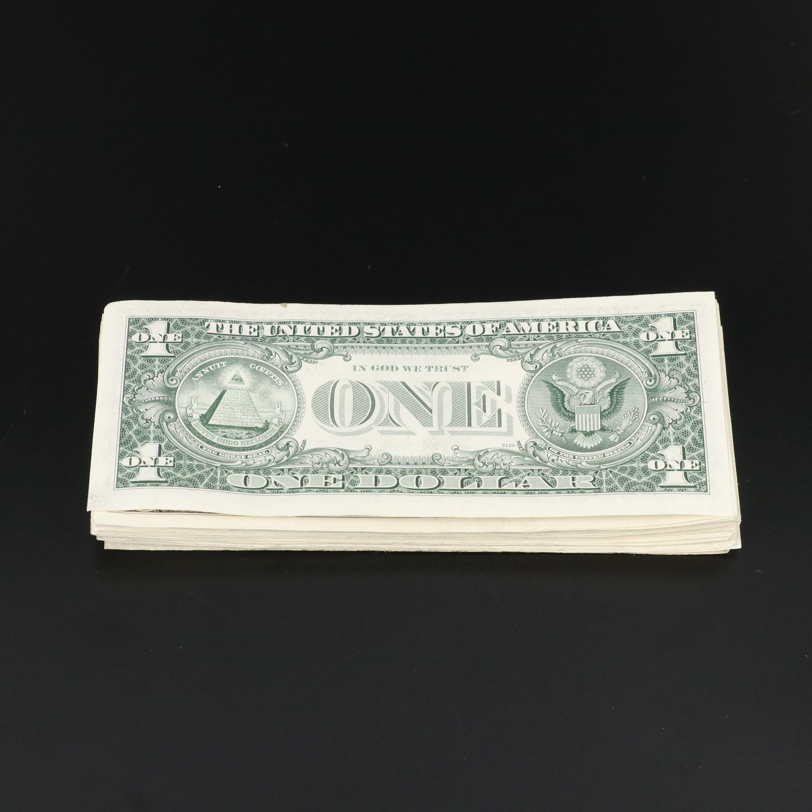 Group of Thirty-Eight One Dollar Federal Reserve Notes and a Five Dollar Note