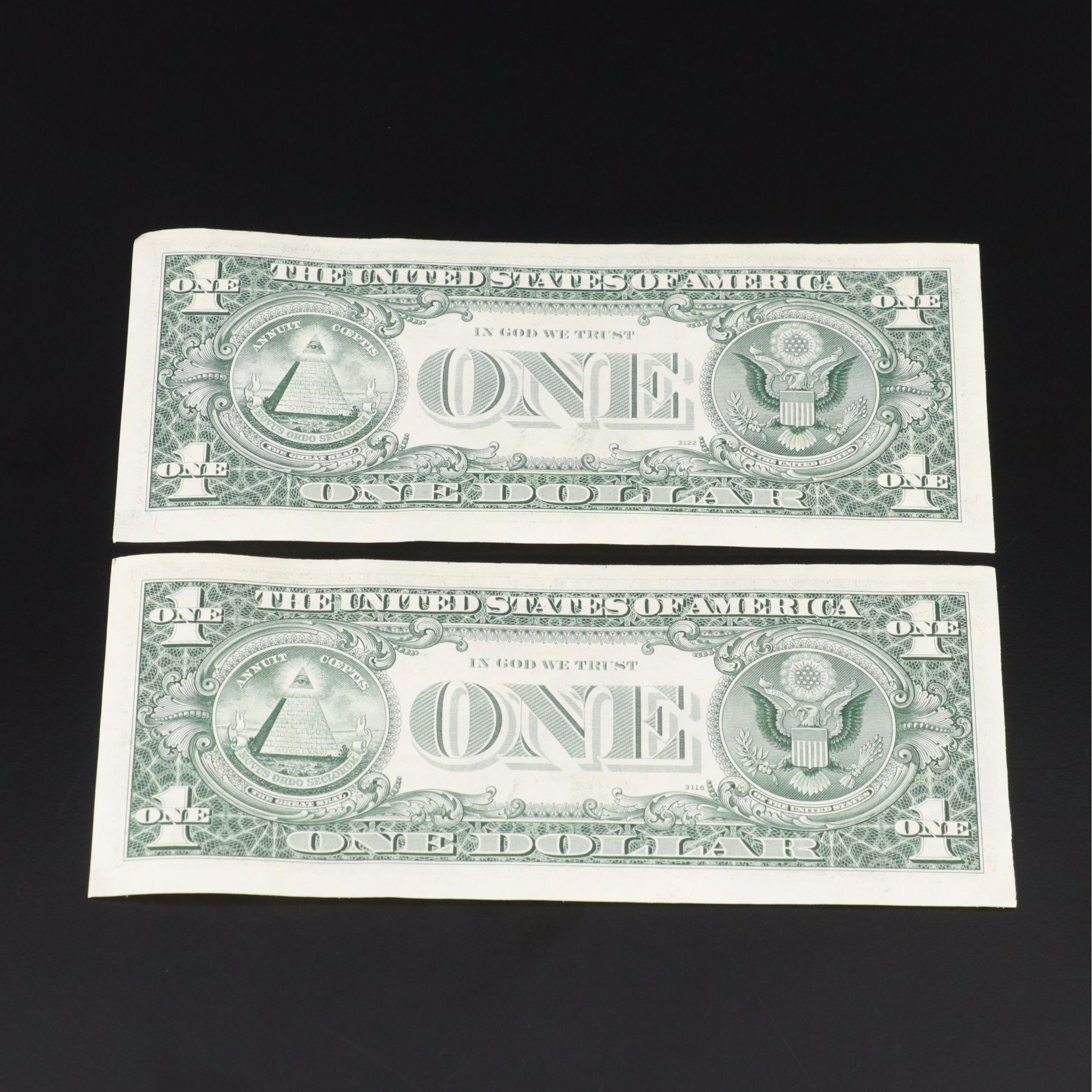 Group of Thirty-Eight One Dollar Federal Reserve Notes and a Five Dollar Note