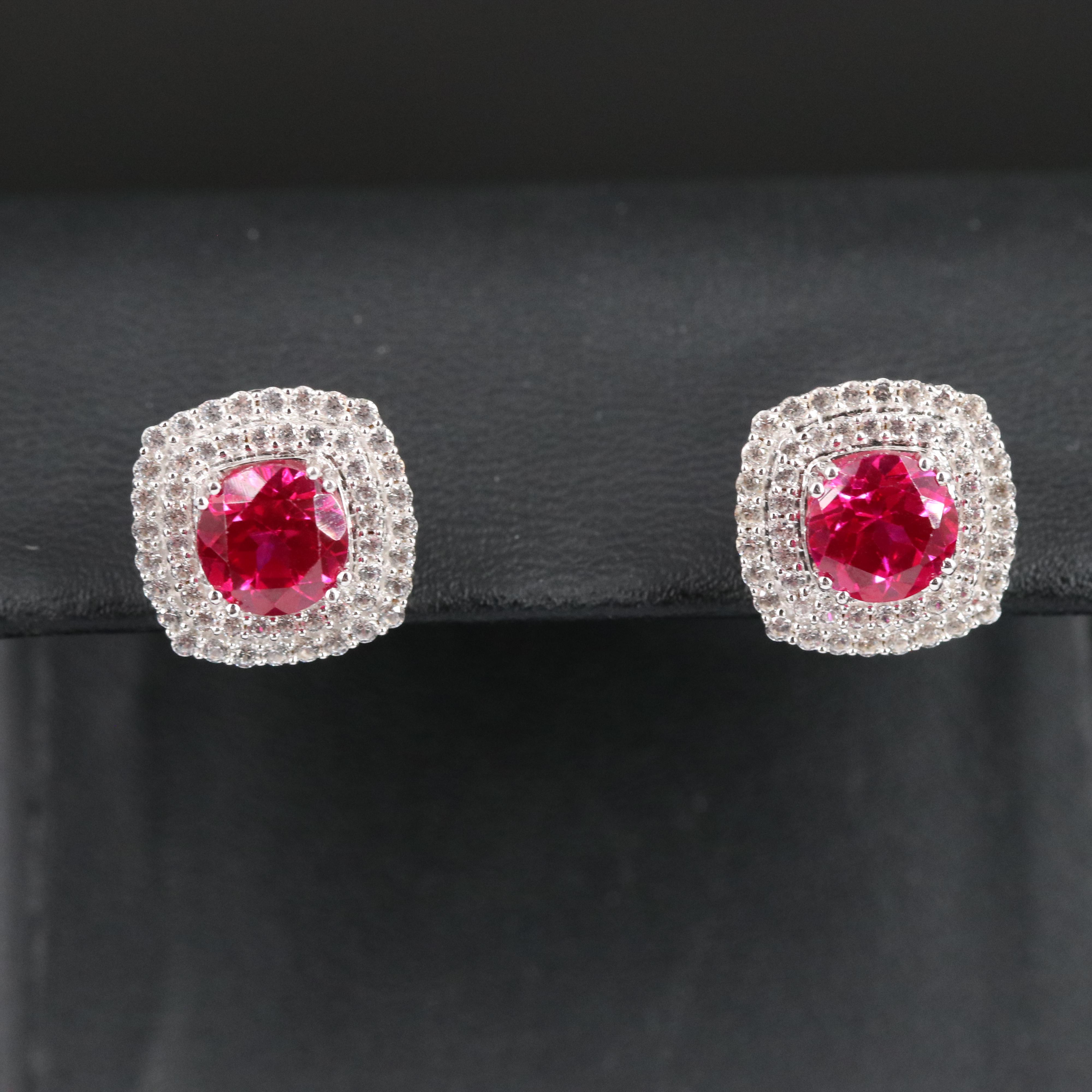 Sterling Ruby and Sapphire Earrings