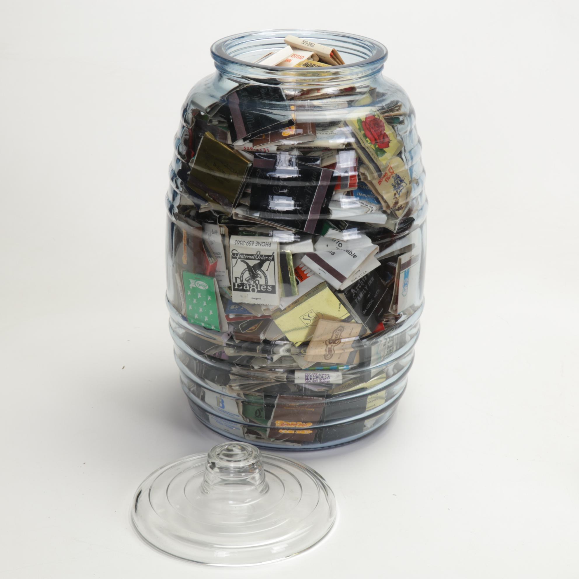 Matchbook Collection, Large Glass Jar, Ashtrays, Humidor, and More