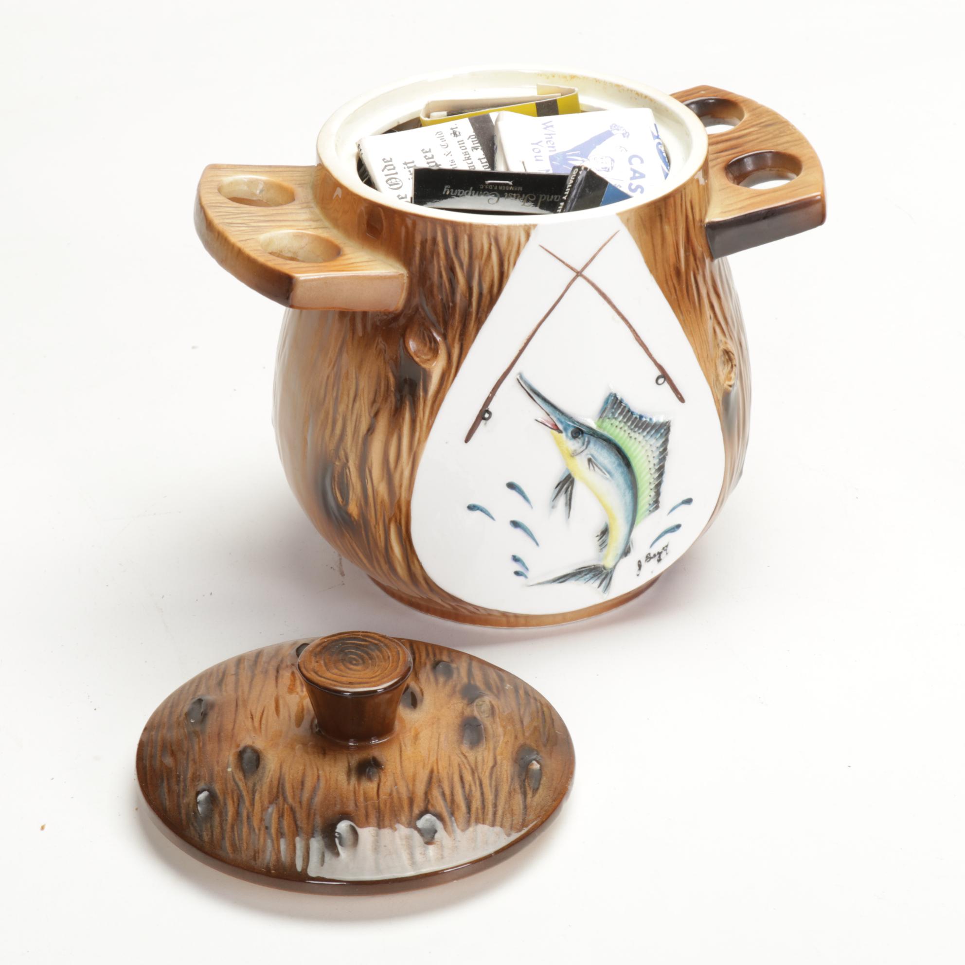 Matchbook Collection, Large Glass Jar, Ashtrays, Humidor, and More