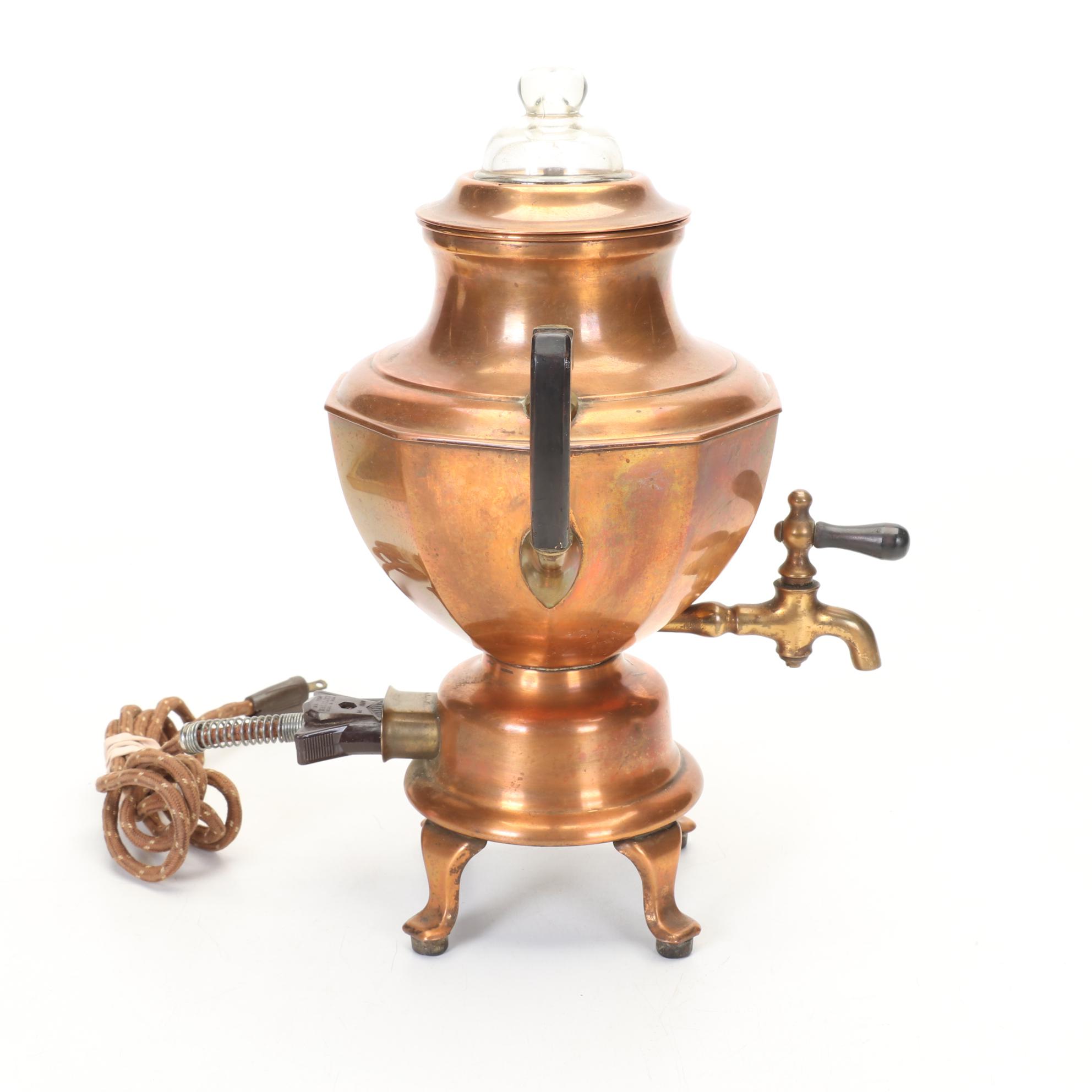 Manning & Bowman Copper Percolator, Brass Porringer and Other Wall Decor